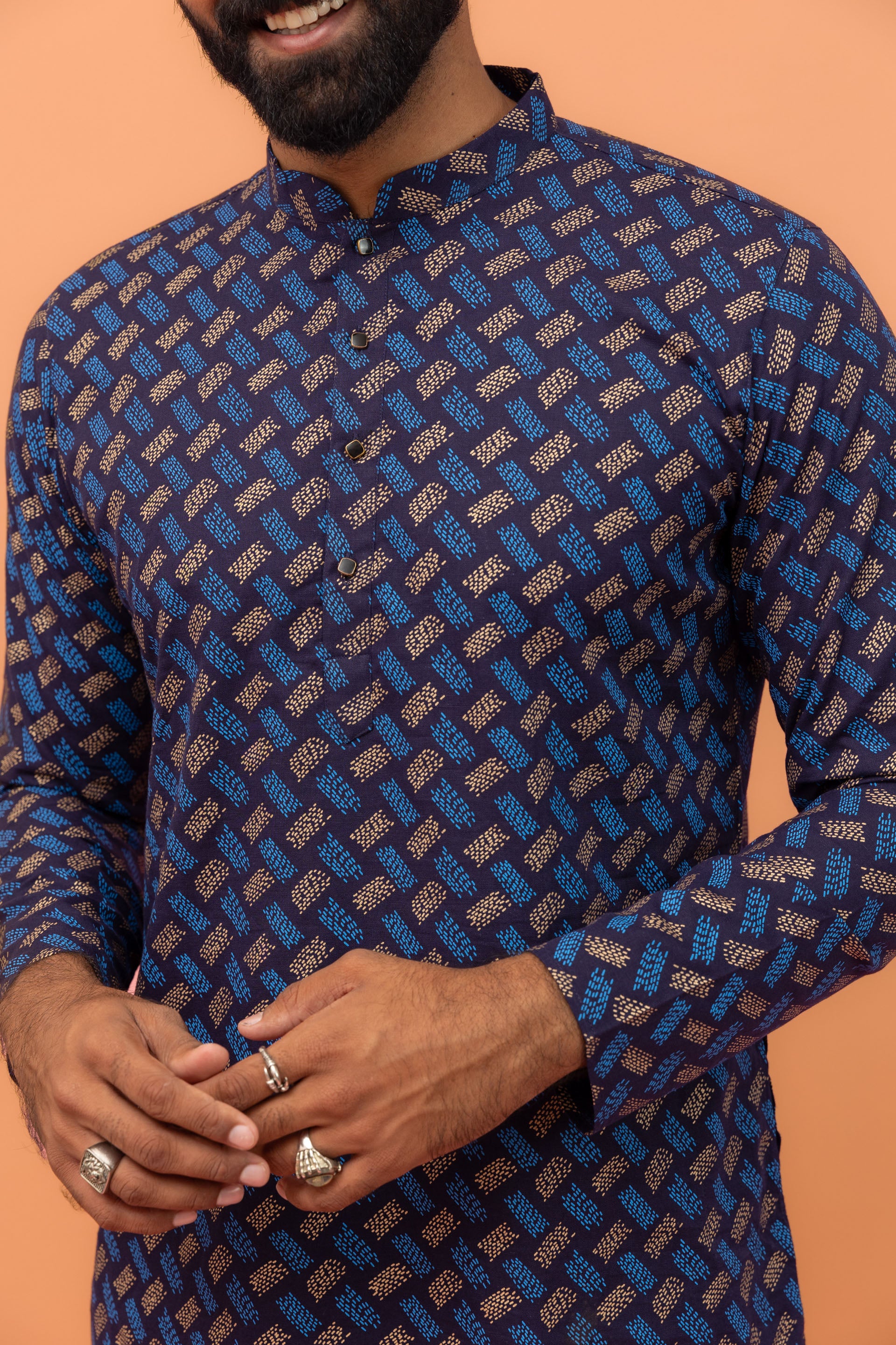 Navy Blue Printed Kurta Churidar Set - Image 5