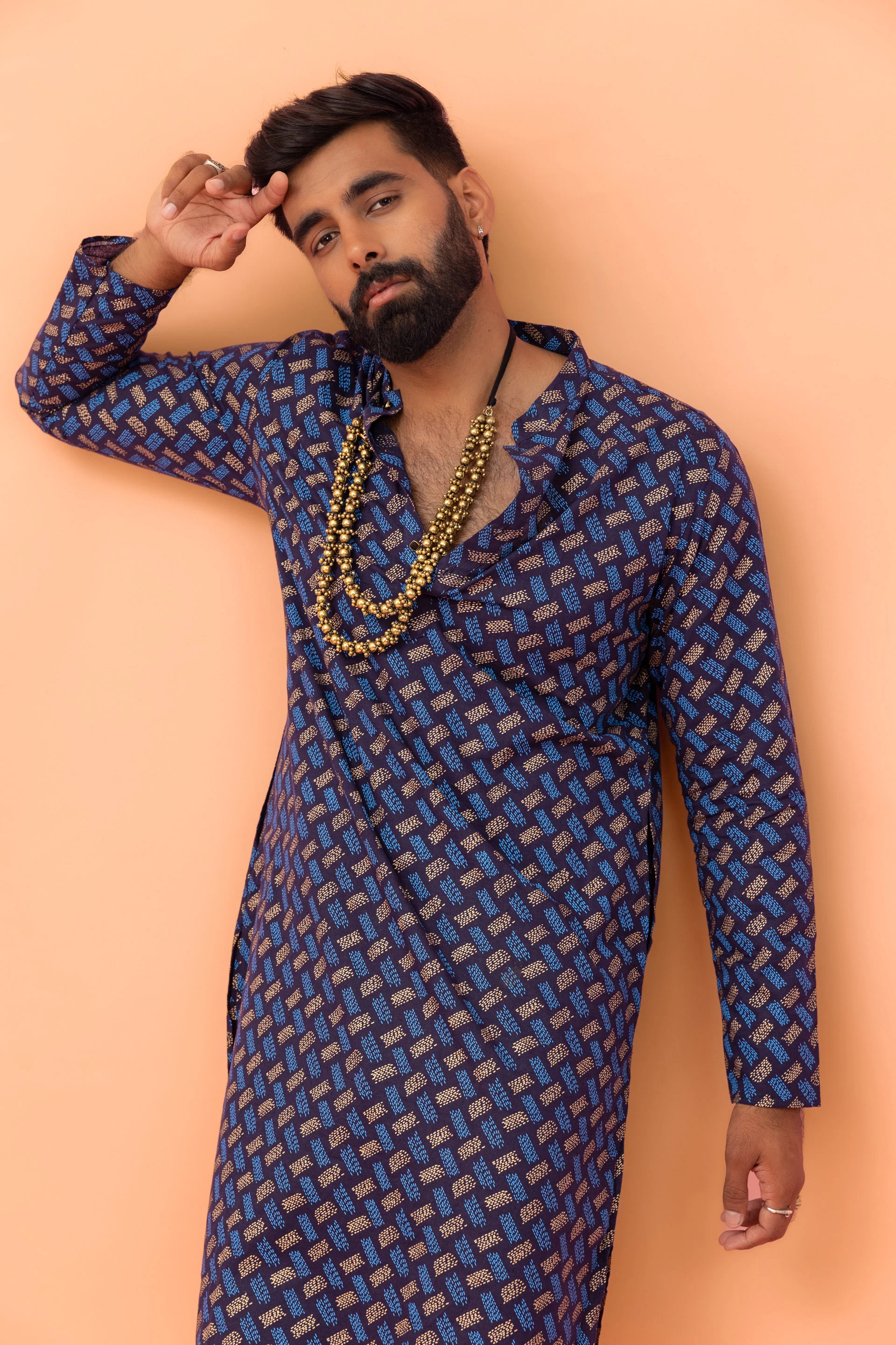 Navy Blue Printed Kurta Churidar Set - Image 7