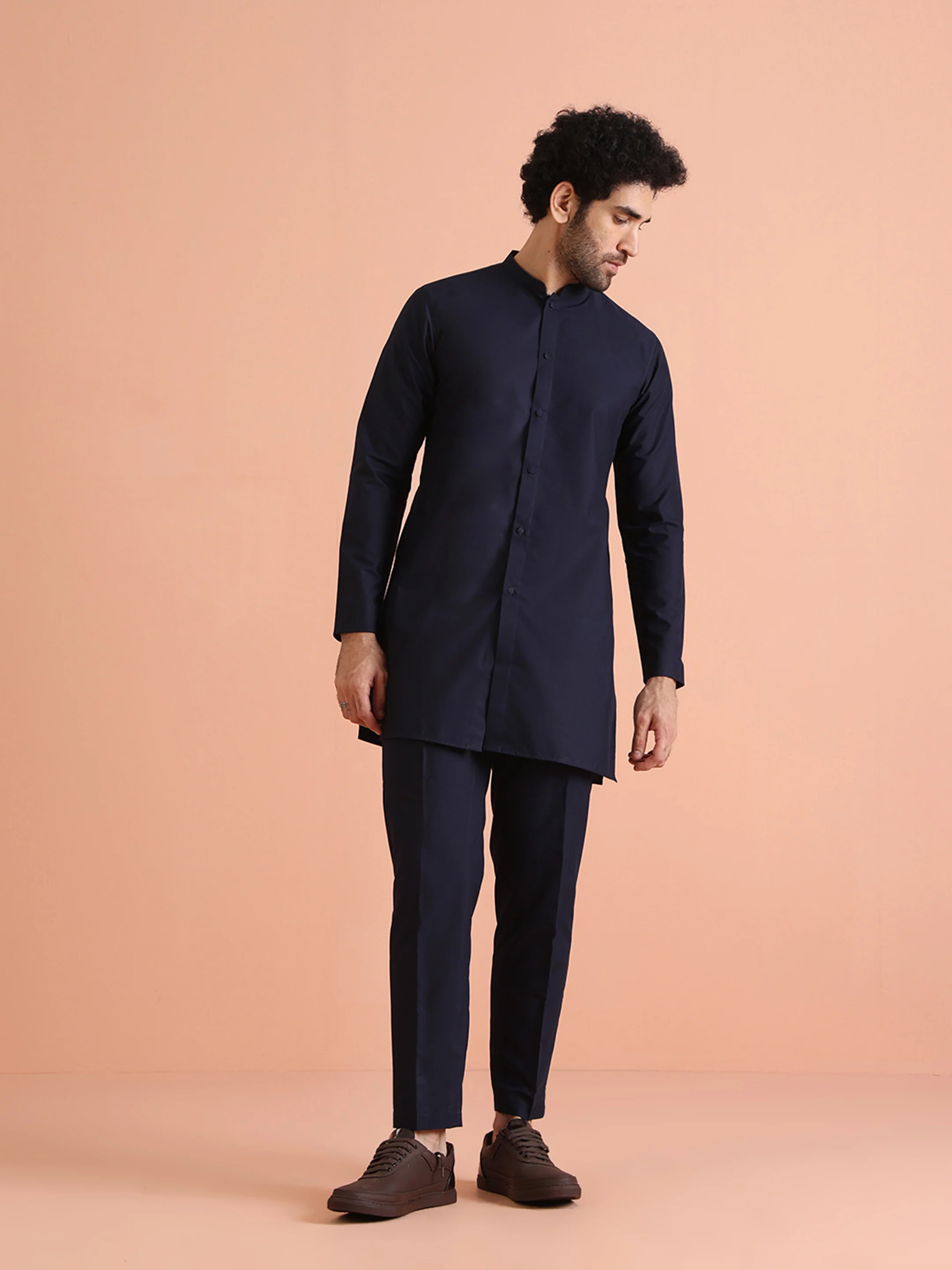 Elegant Navy Blue Plain Kurta - Image 6