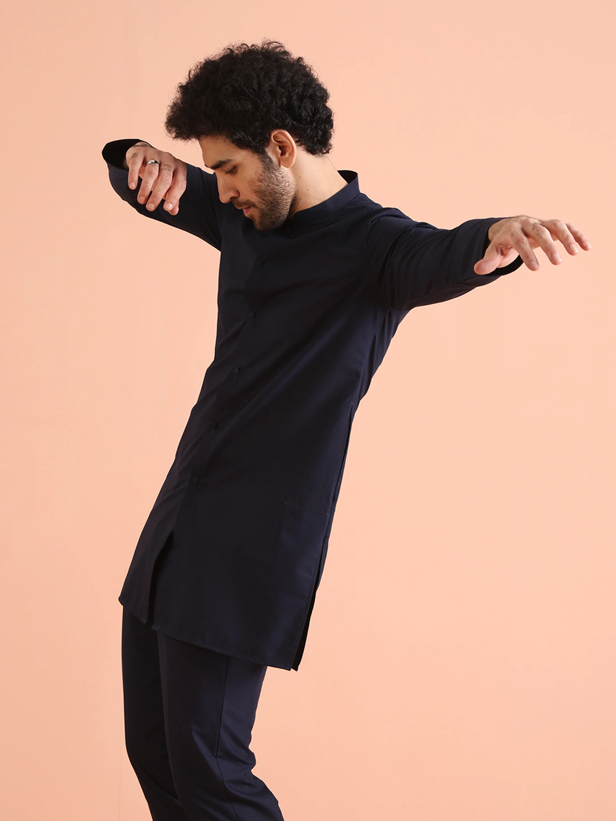 Elegant Navy Blue Plain Kurta - Image 7