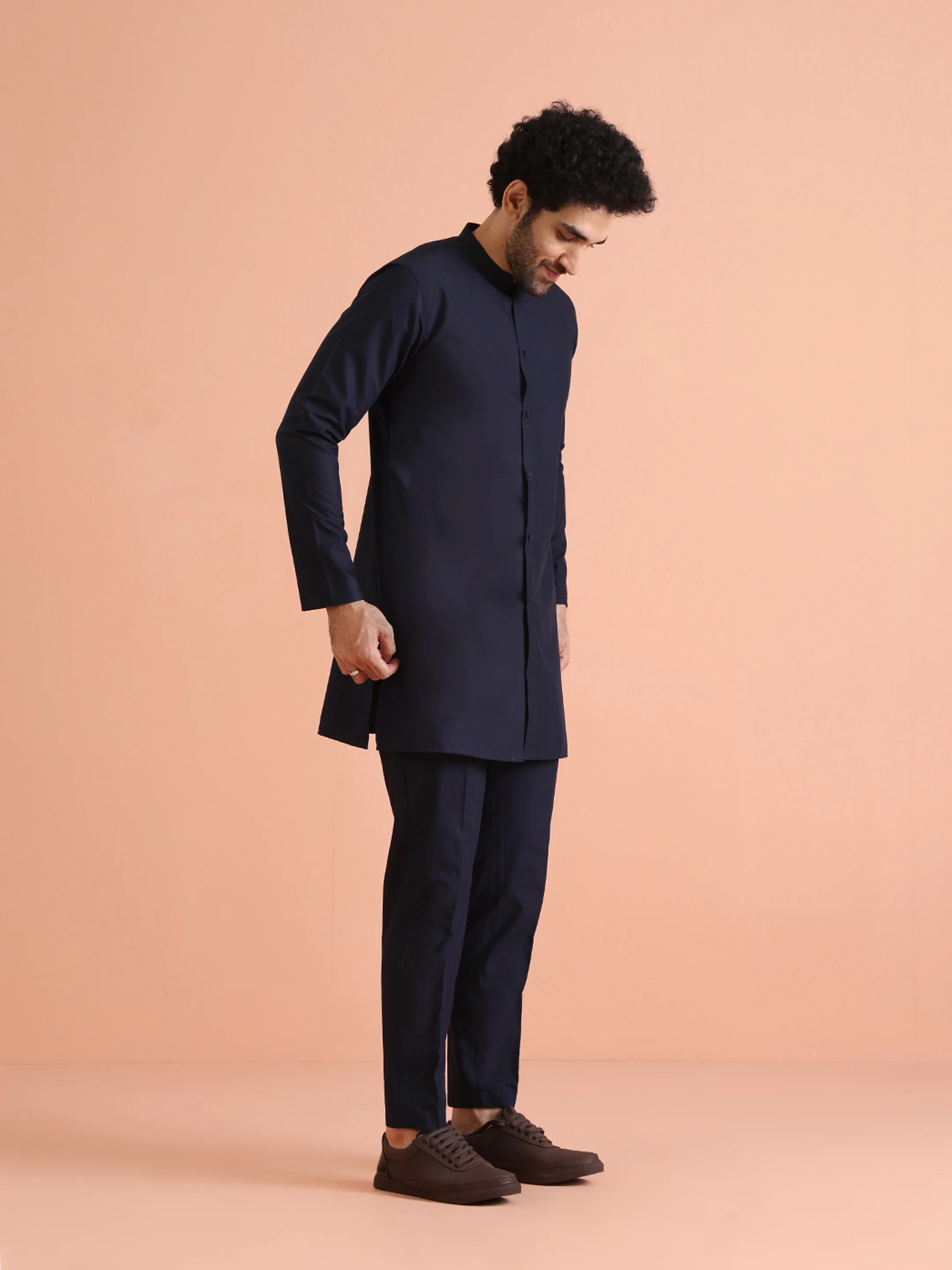 Navy Blue Kurta Set with Straight Trousers â€“ Classic Minimal Festive Outfit - Image 2