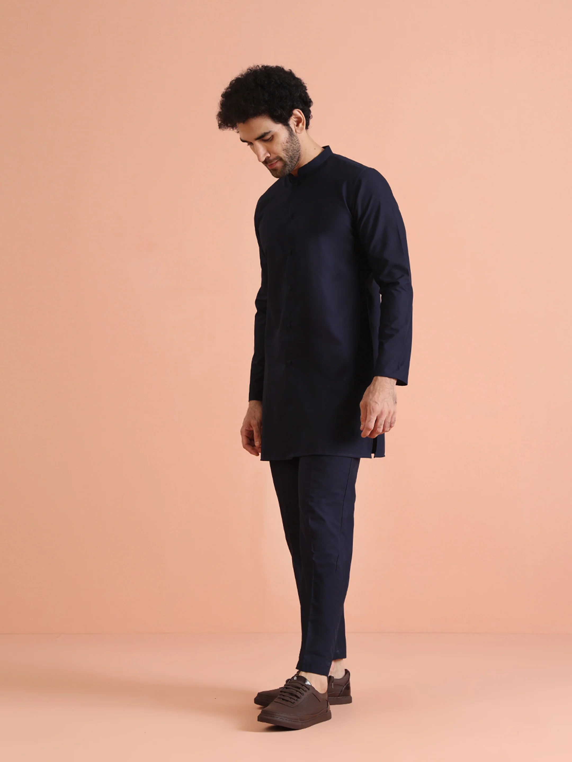 Navy Blue Kurta Set with Straight Trousers â€“ Classic Minimal Festive Outfit - Image 3