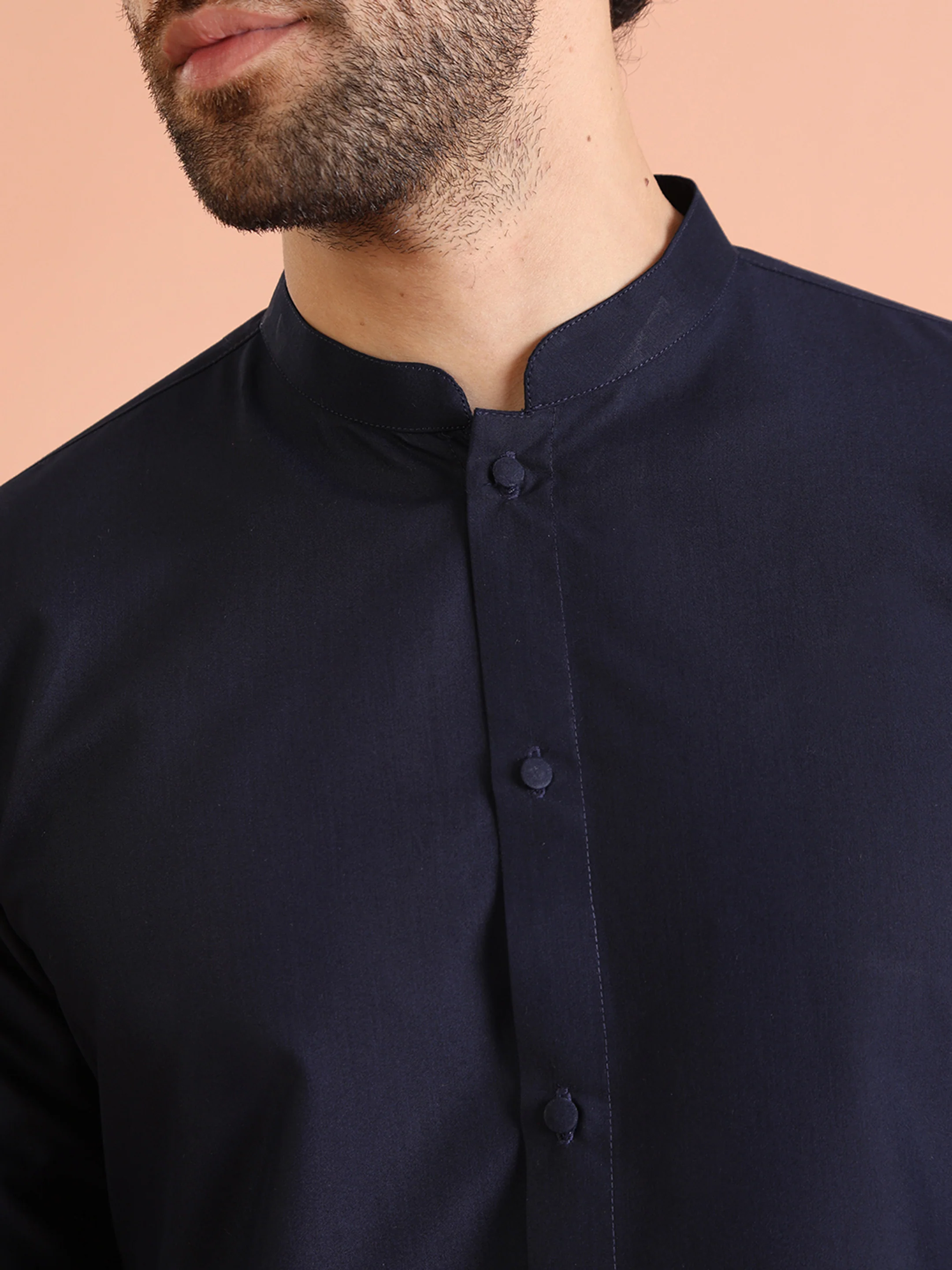 Navy Blue Kurta Set with Straight Trousers â€“ Classic Minimal Festive Outfit - Image 5