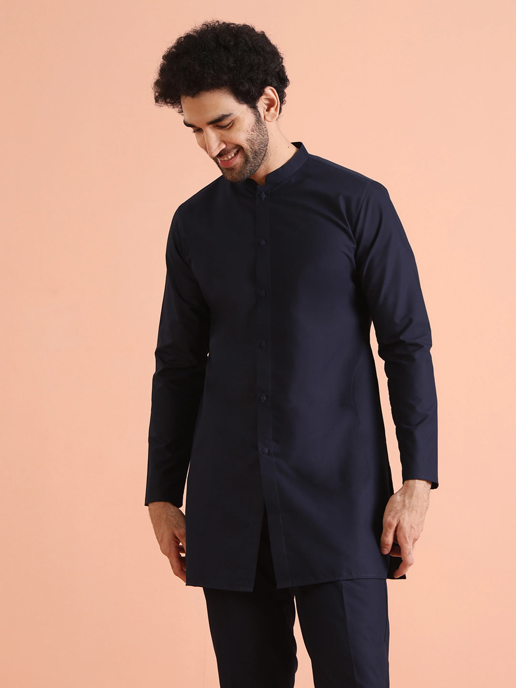 Navy Blue Kurta Set with Straight Trousers â€“ Classic Minimal Festive Outfit - Image 7