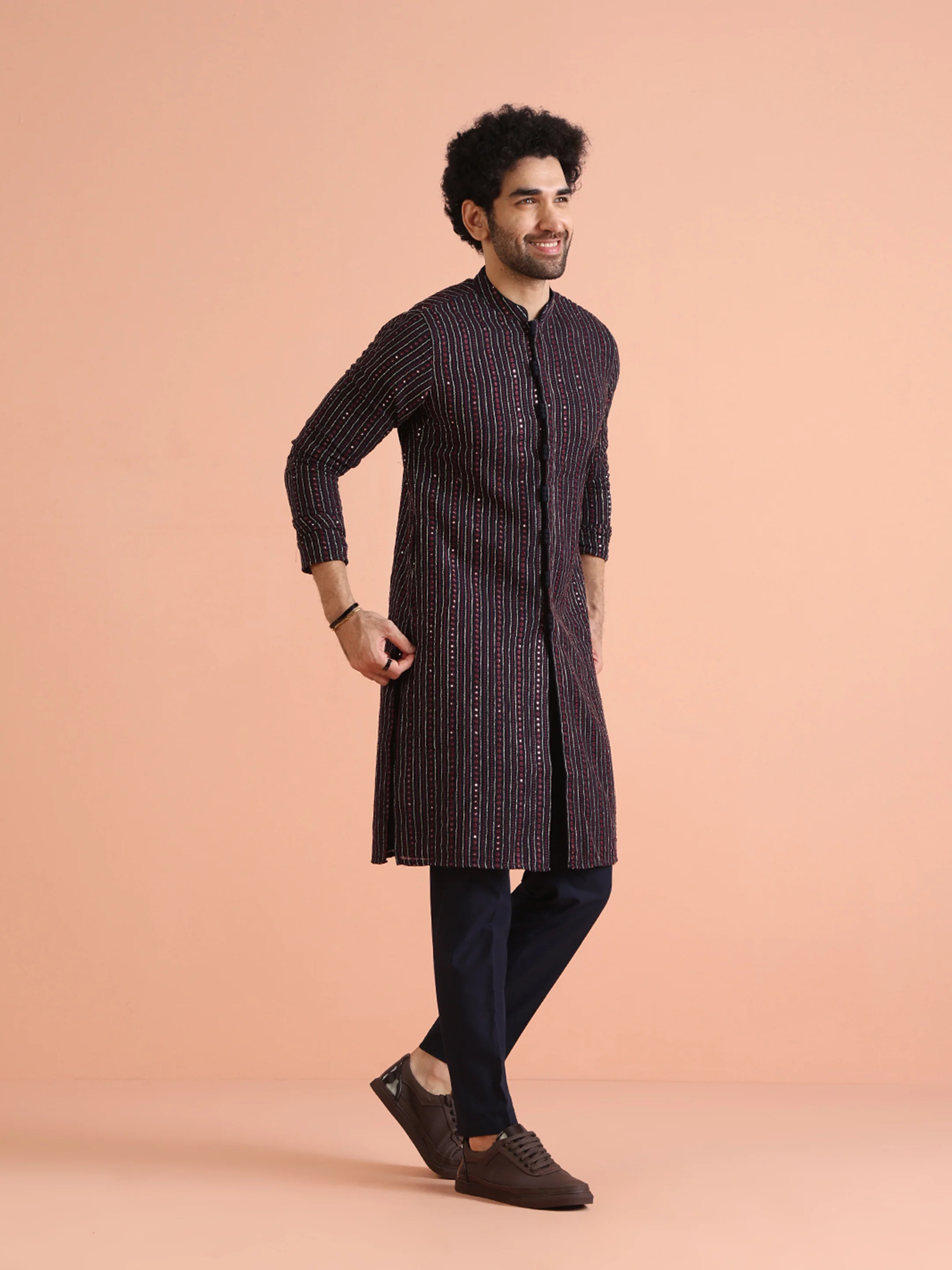 Navy Blue Embroidered Mirror Work Kurta â€“ Festive & Wedding Wear - Image 3