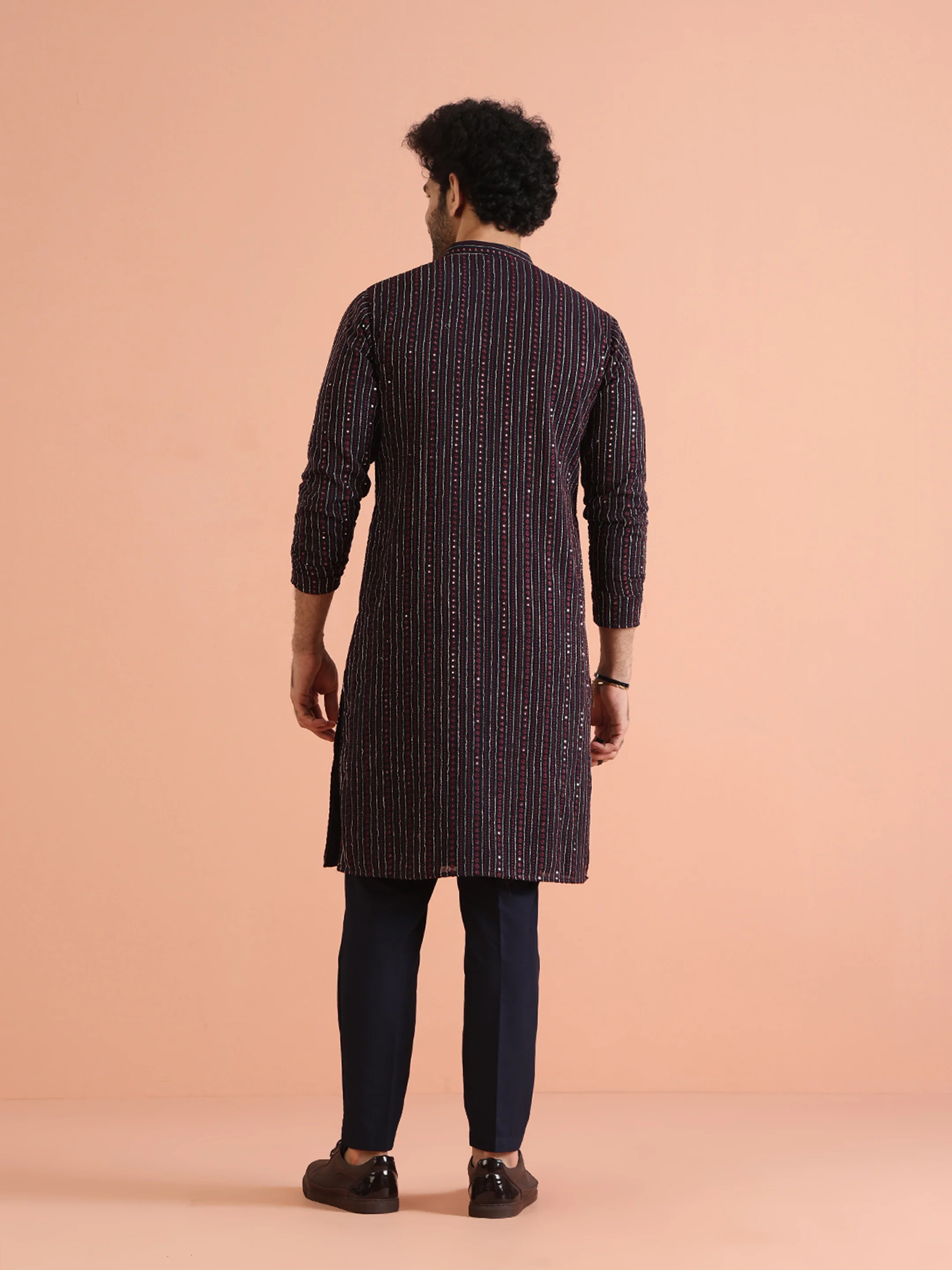 Navy Blue Embroidered Mirror Work Kurta â€“ Festive & Wedding Wear - Image 4
