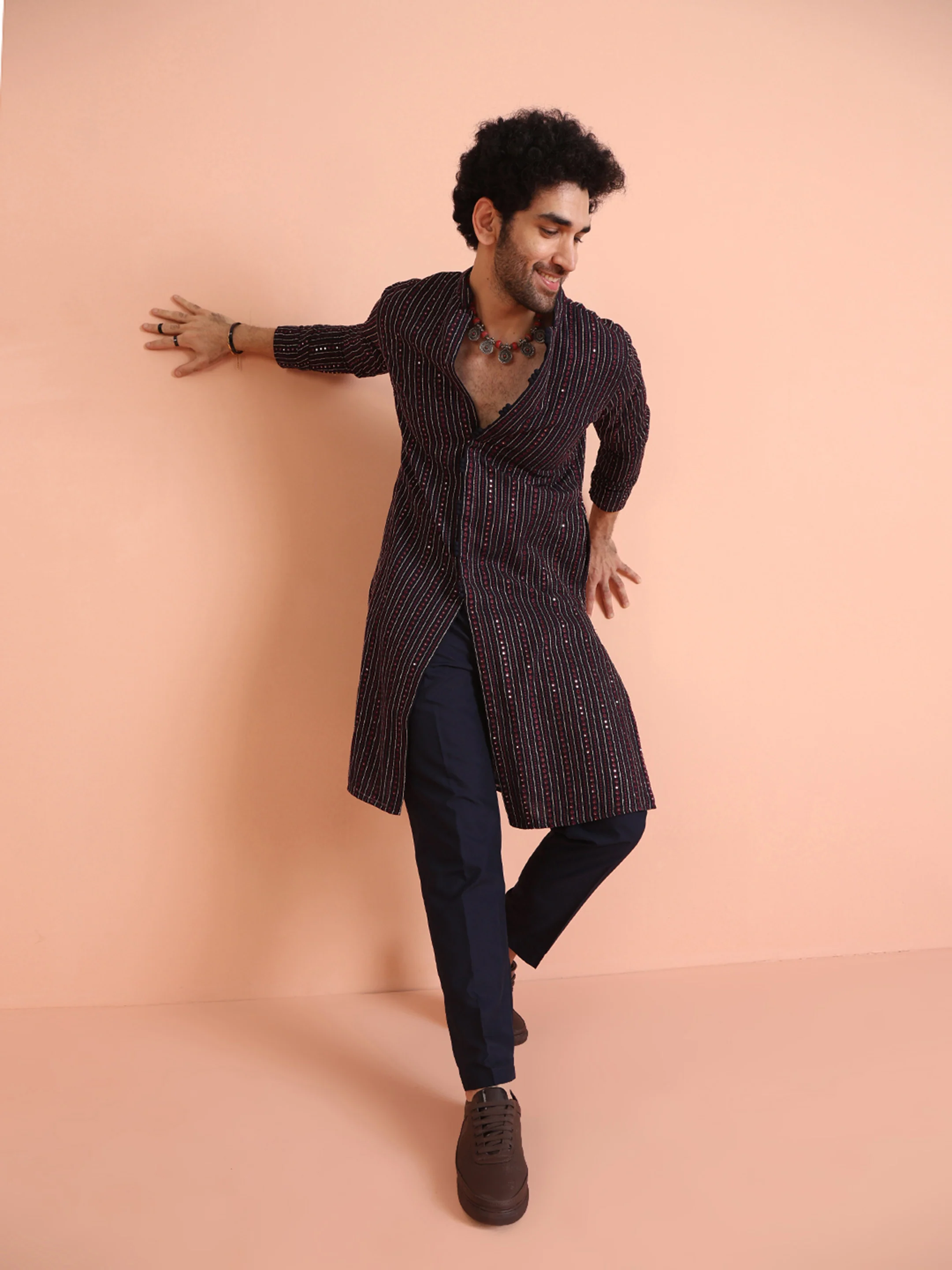 Navy Blue Embroidered Mirror Work Kurta â€“ Festive & Wedding Wear - Image 6