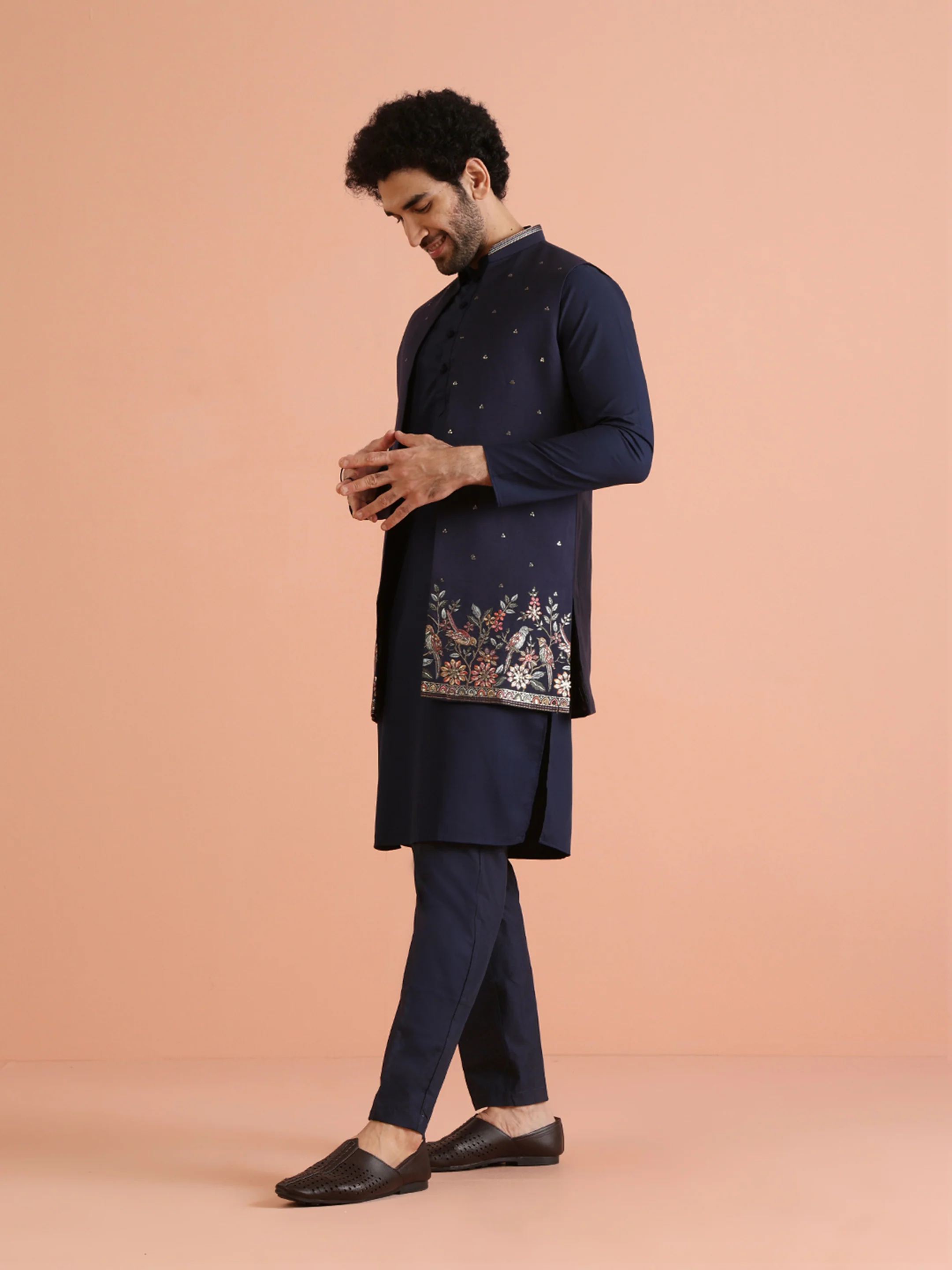 Navy Blue Embroidered Jacket Set - Image 5
