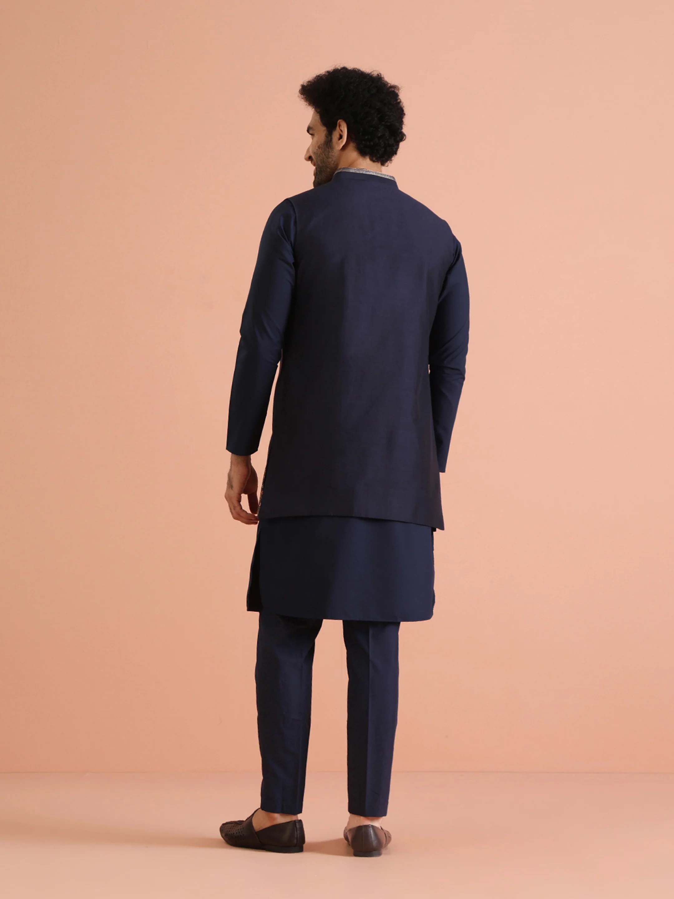 Navy Blue Embroidered Jacket Set - Image 6