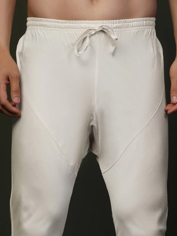 Off White Solid Elasticated Churidar - Image 5