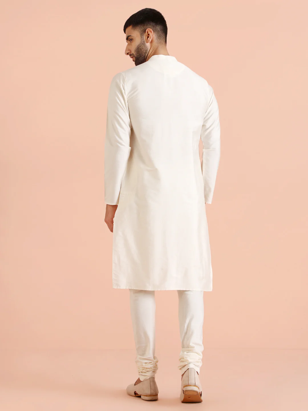 Men Off White Kurta Churidar Set - Image 6
