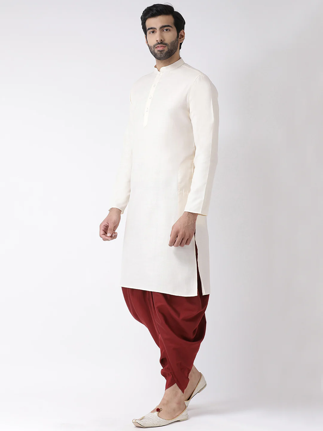 Men Off White Kurta Dhoti Set - Image 2