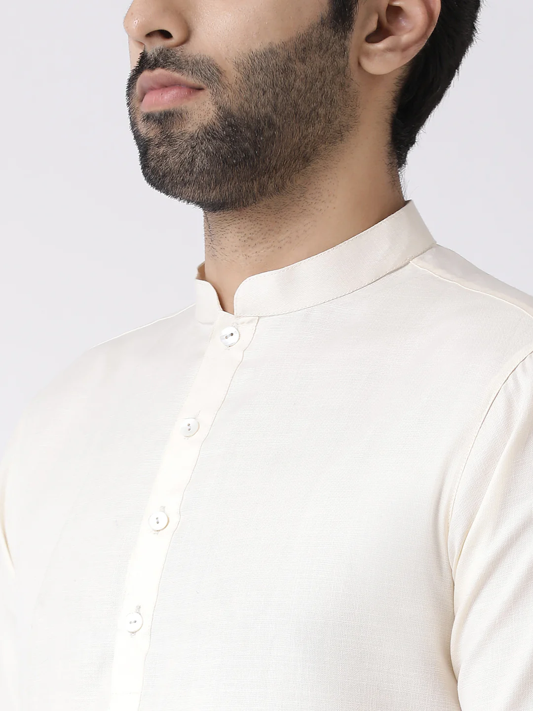 Men Off White Kurta Dhoti Set - Image 4