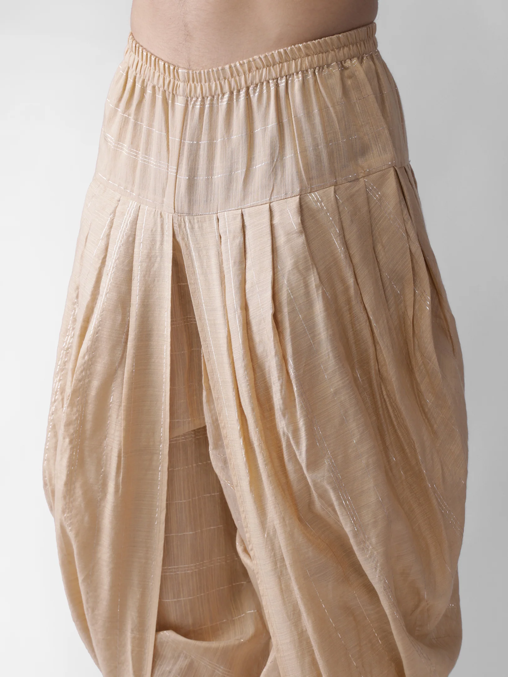 Ivory Solid Kurta Golden Dhoti Set - Image 5
