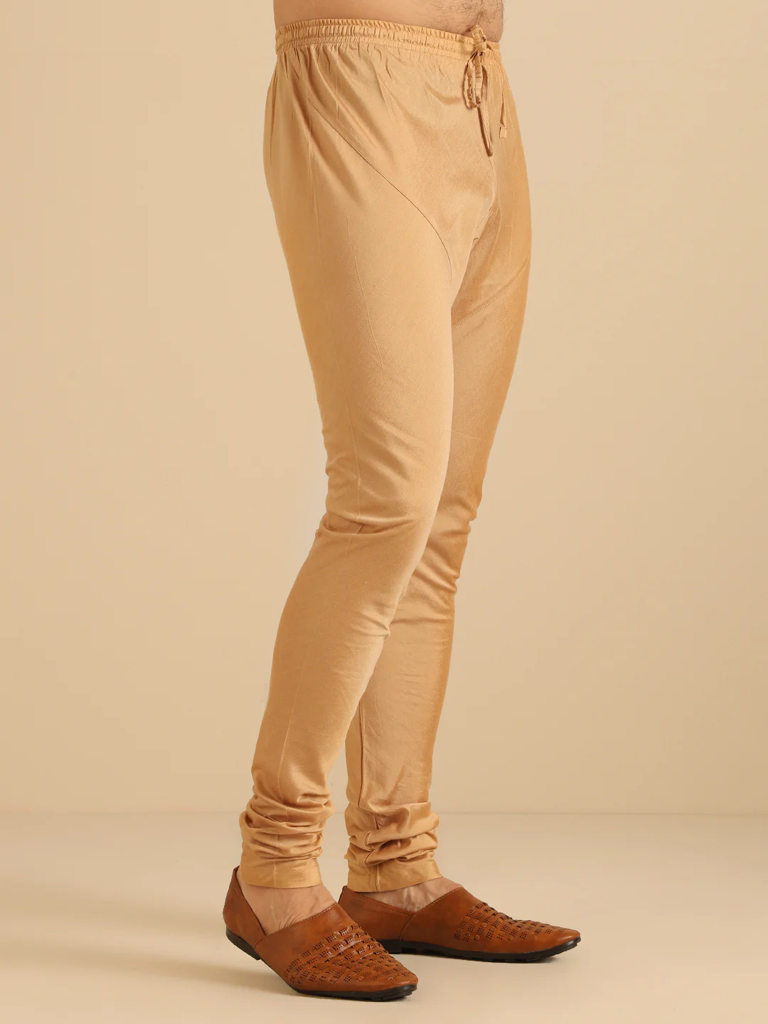 Gold Silk Blend Textured Nehru Jacket Kurta Churidar - Image 7