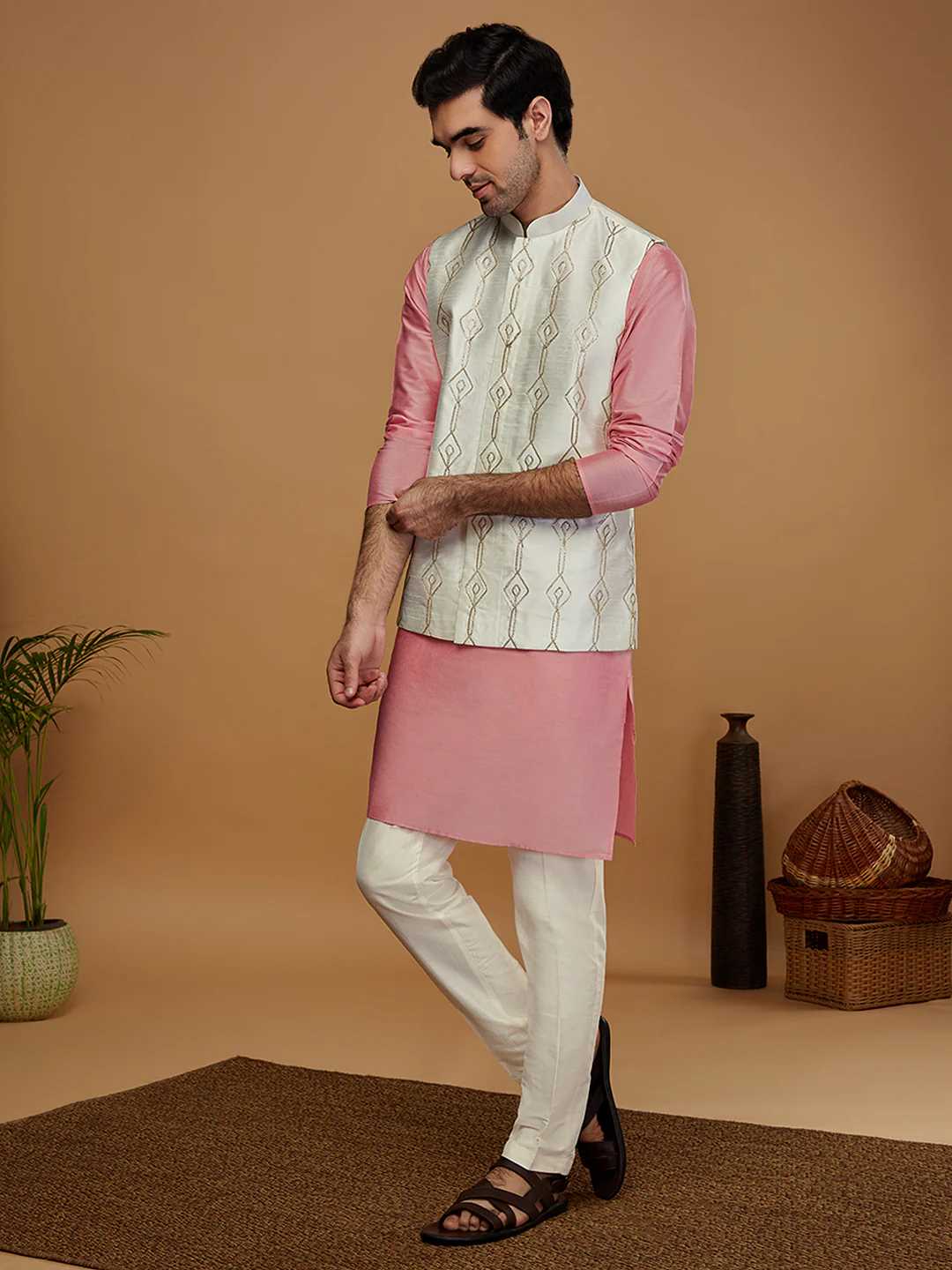 Kisah Men Off White Kurta Jacket Trouser Set - Image 8