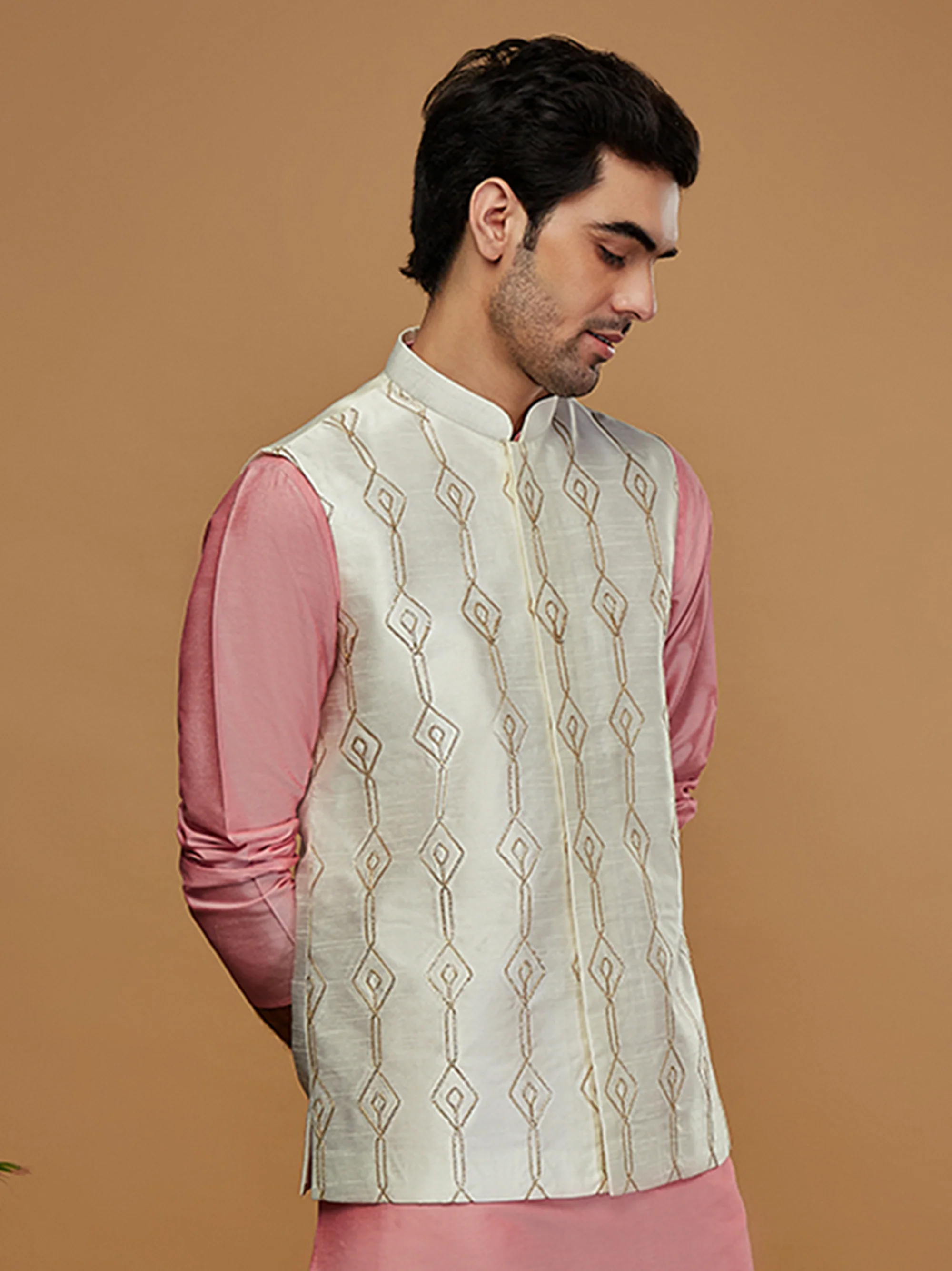 Men Off White Nehru Jacket - Image 2