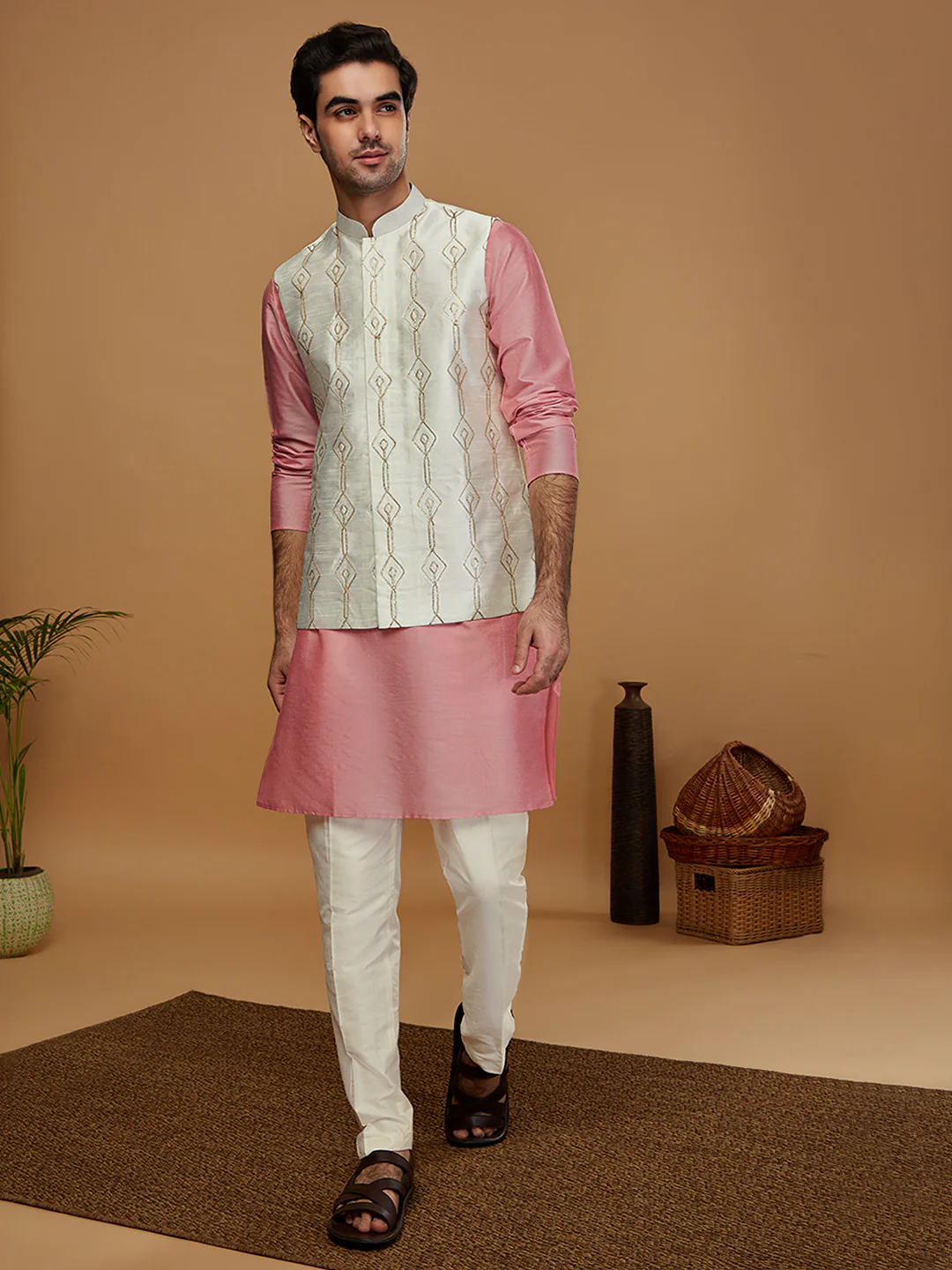 Men Off White Nehru Jacket - Image 6