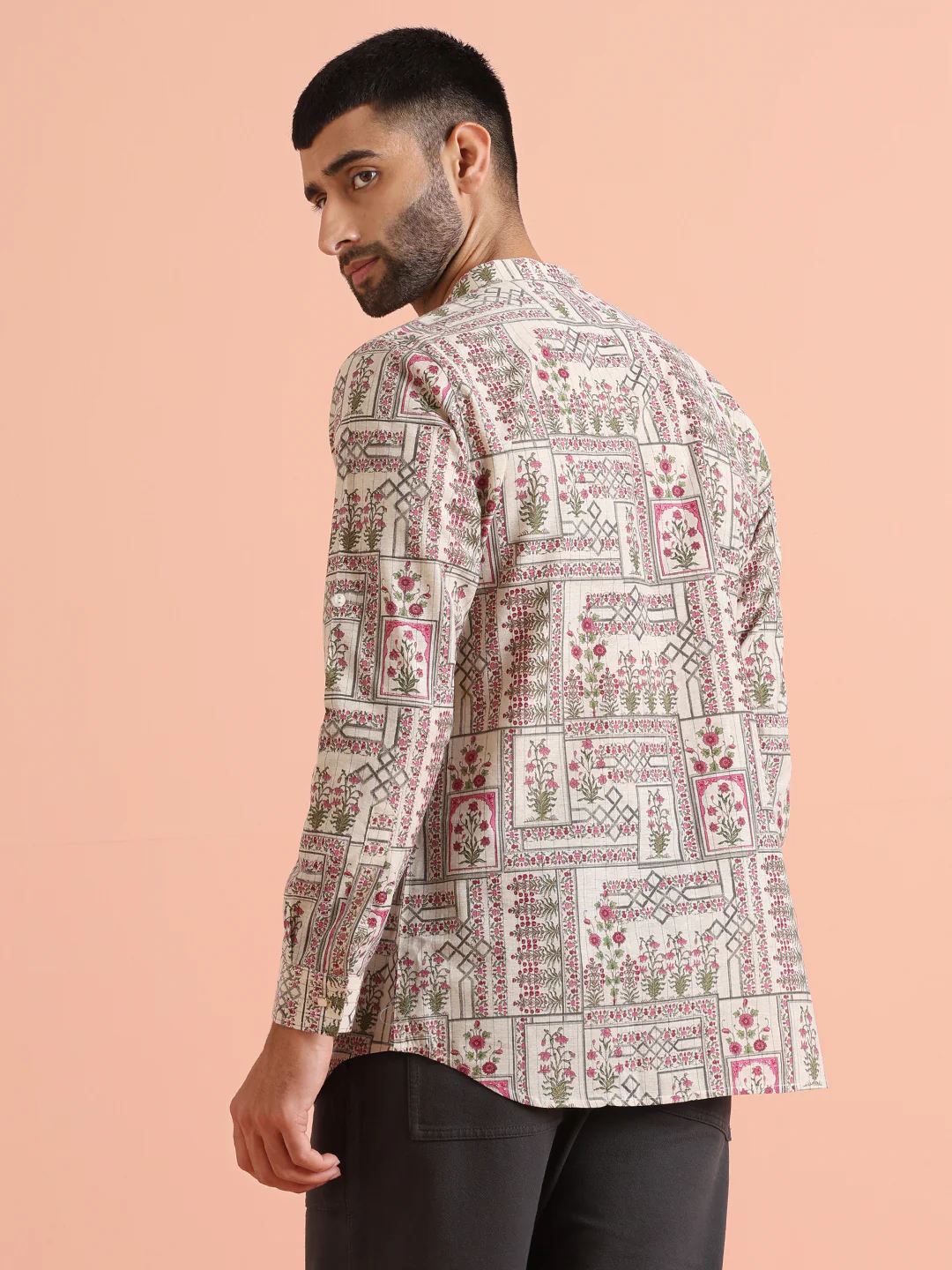 Beige Floral Printed Short Kurta - Image 4