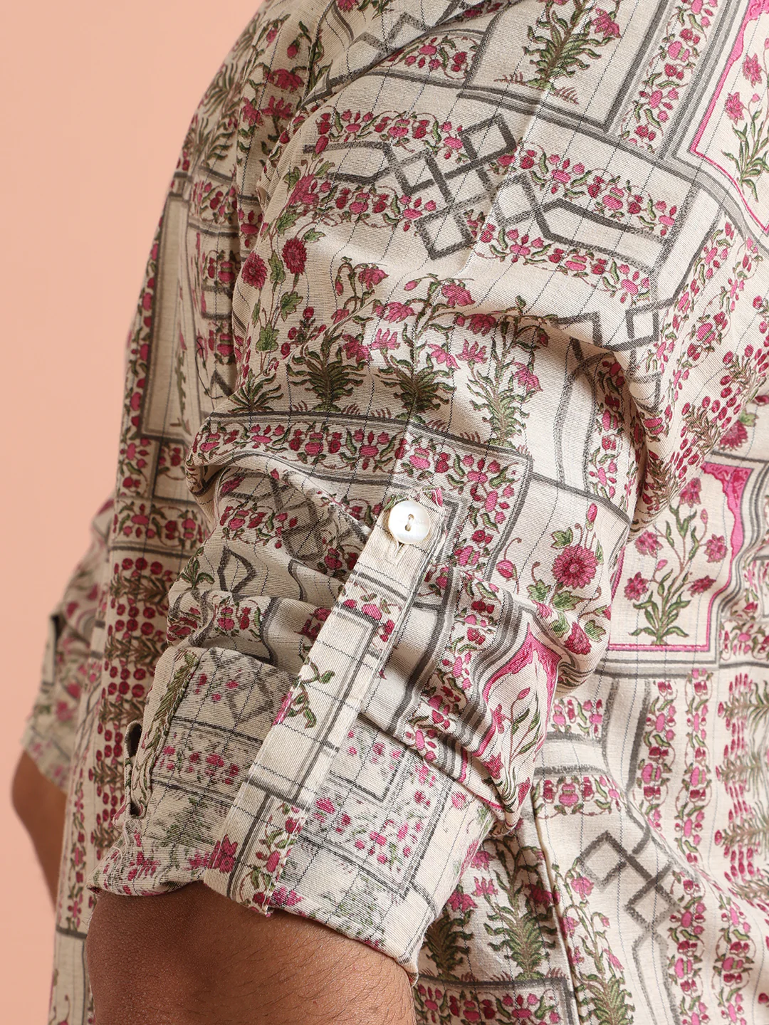 Beige Floral Printed Short Kurta - Image 6