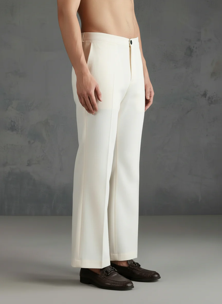 Cream Wide Leg Silk Blend Pant - Image 3