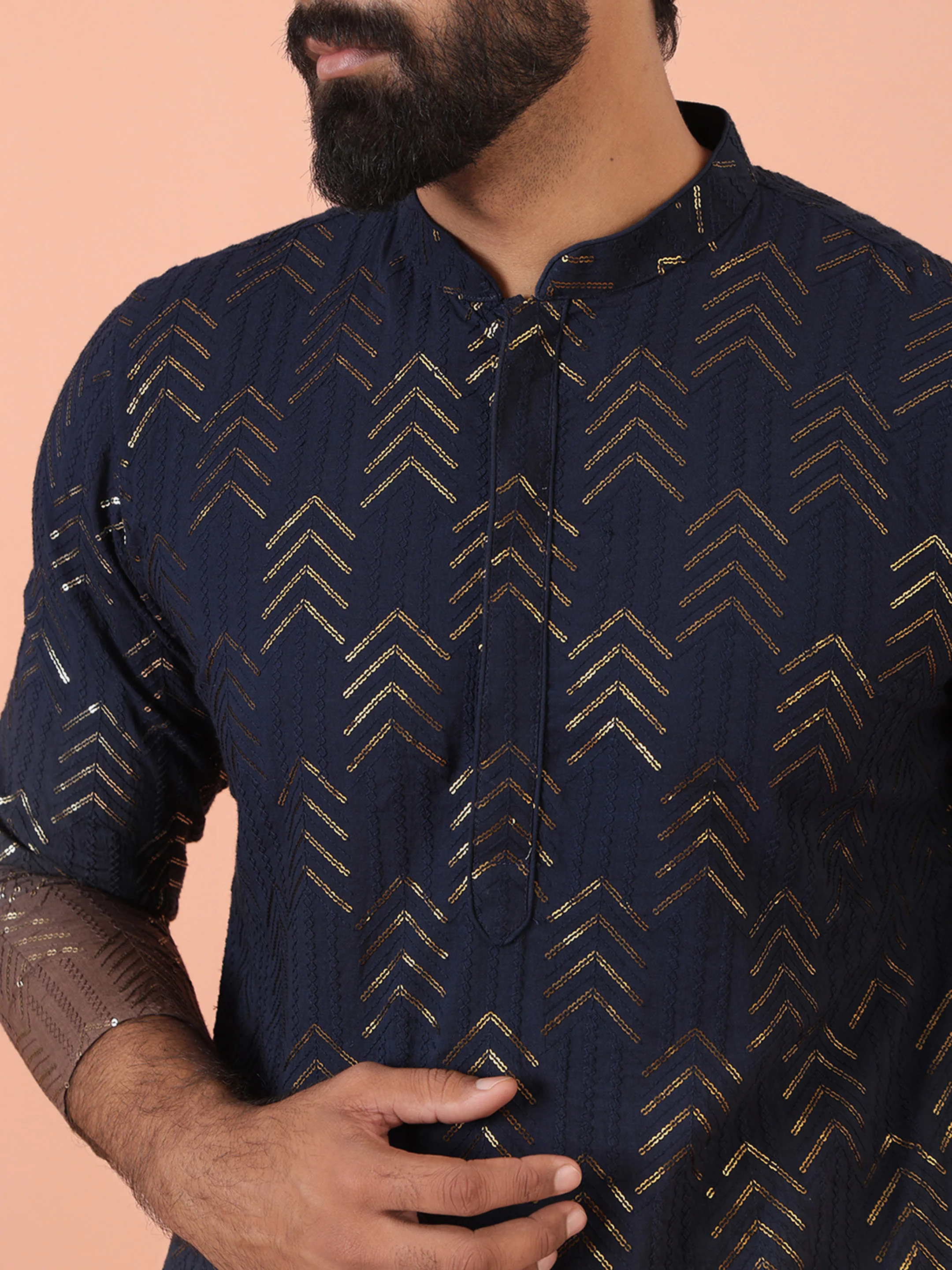Navy Ombre Metallic Kurta Trouser Set - Image 5