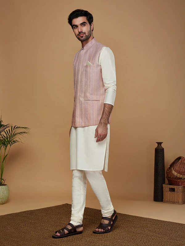 Men Ombre Kurta Jacket Churidar Set - Image 2