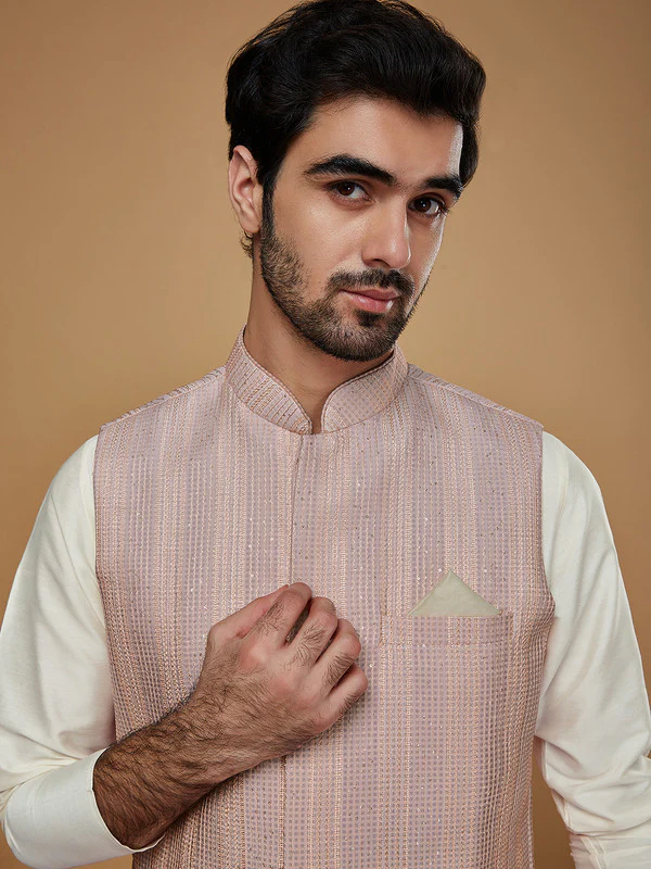 Men Ombre Kurta Jacket Churidar Set - Image 5