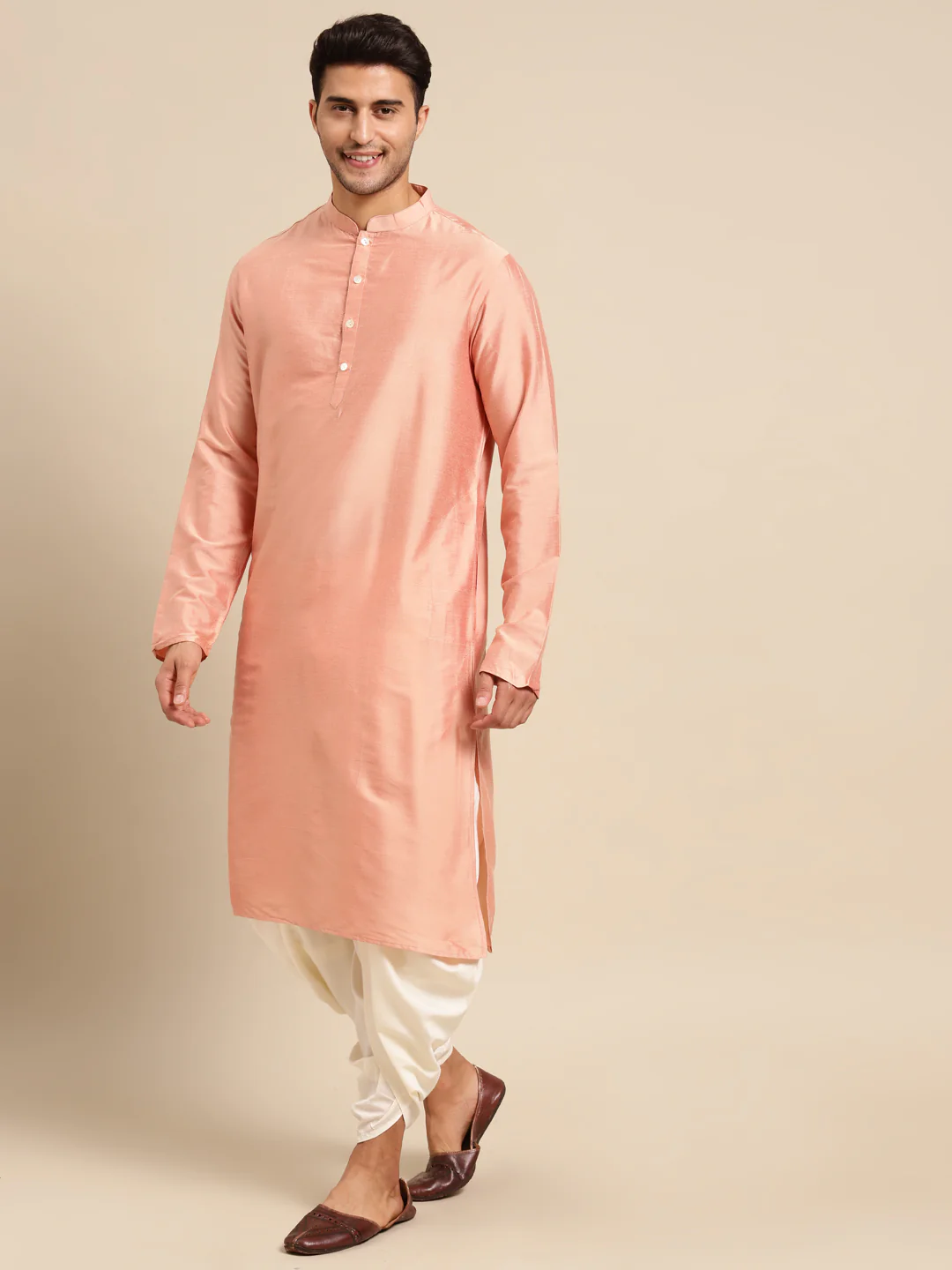 Men Peach kurta jacket set - Image 6