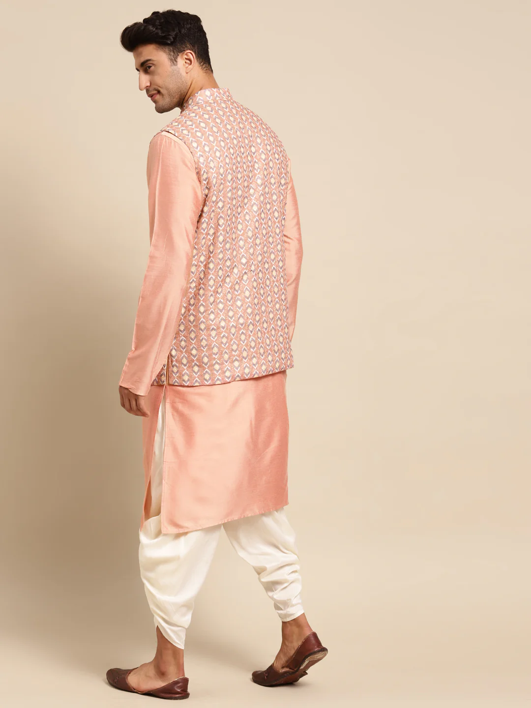 Men Peach kurta jacket set - Image 7
