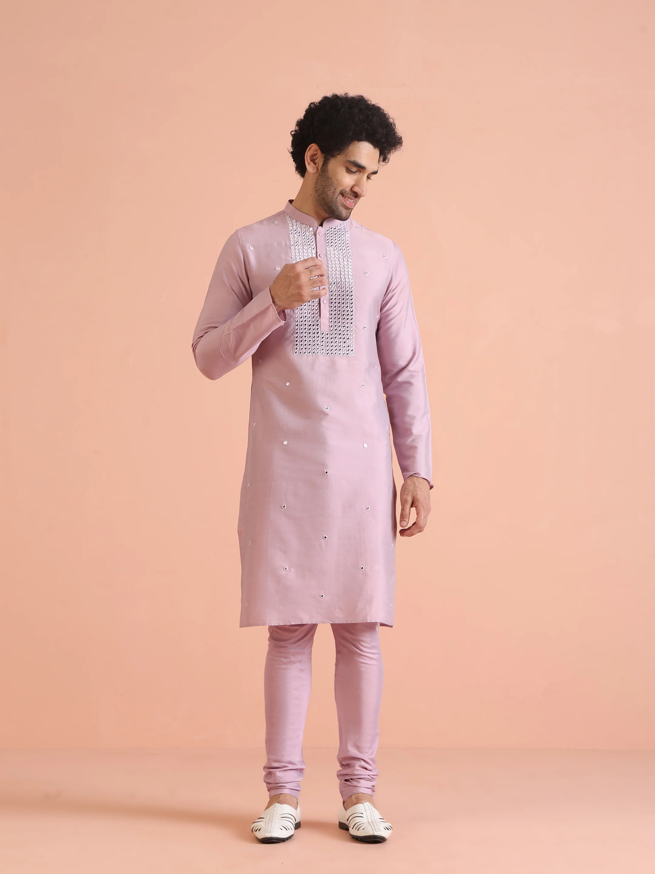 Light Pink Embroidered Kurta Churidar Set - Image 8