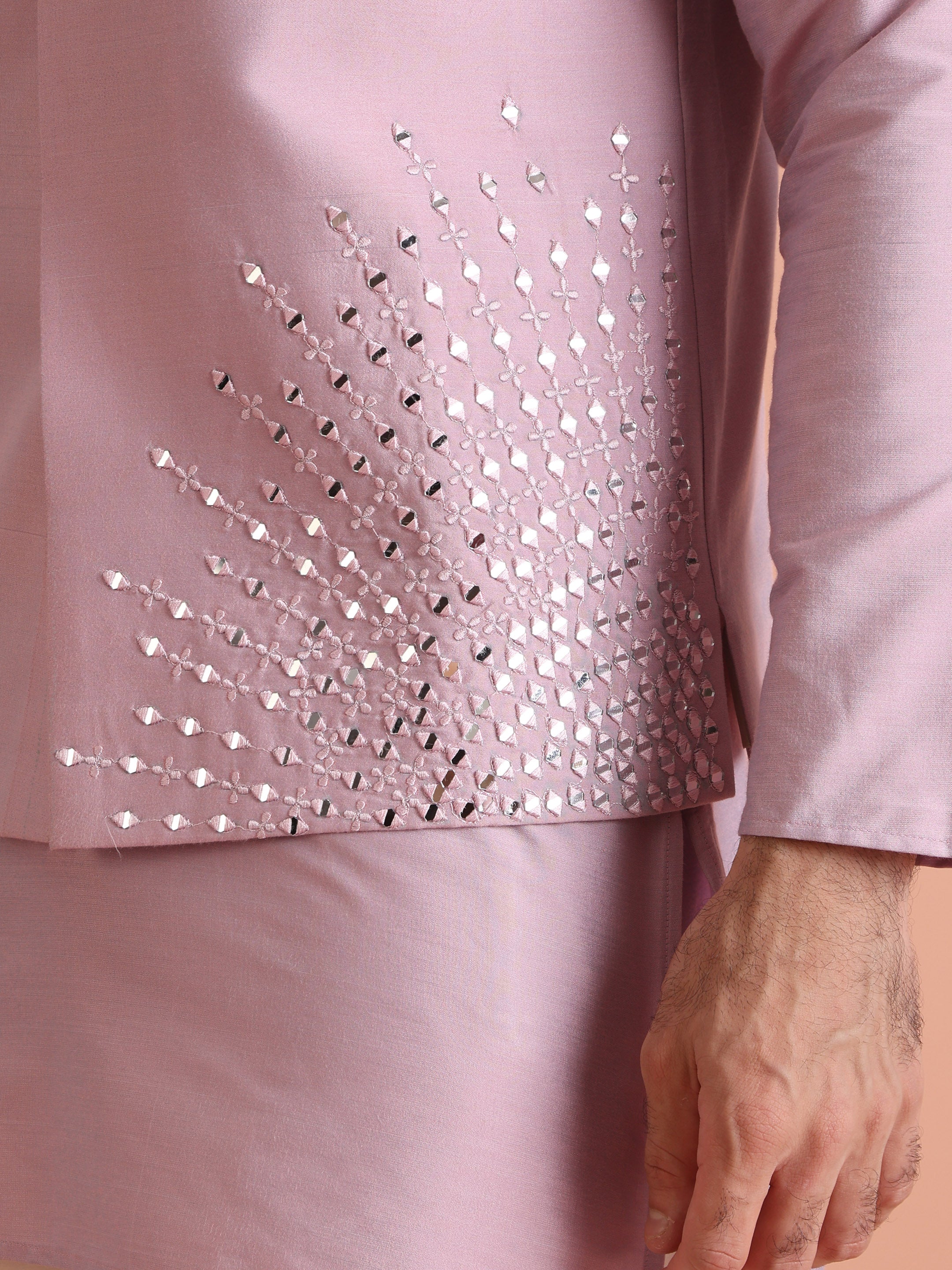 Pink Cotton Embroidered Nehru Jacket Kurta Set - Image 6