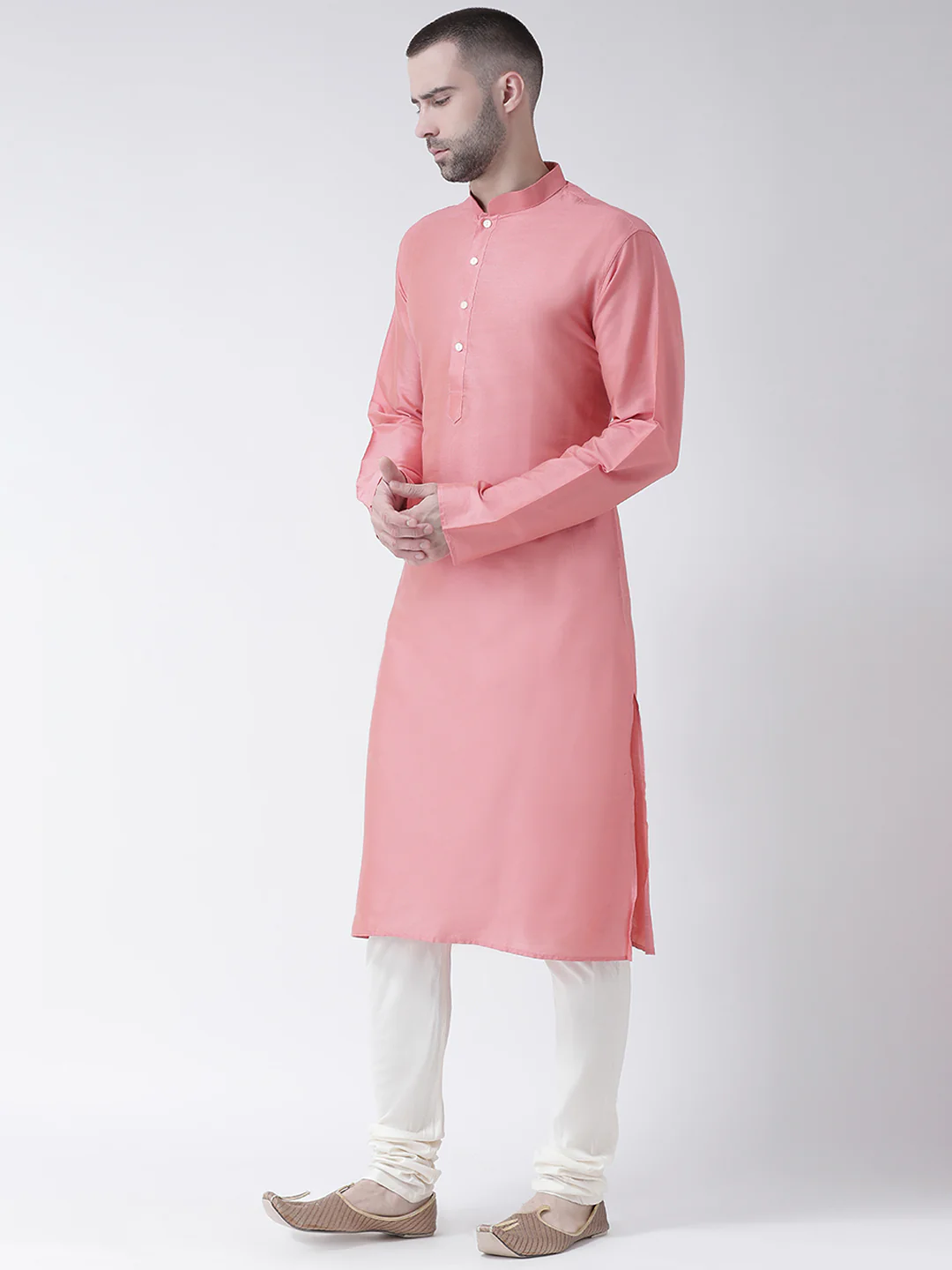 Men Pink Kurta Churidar Set - Image 2