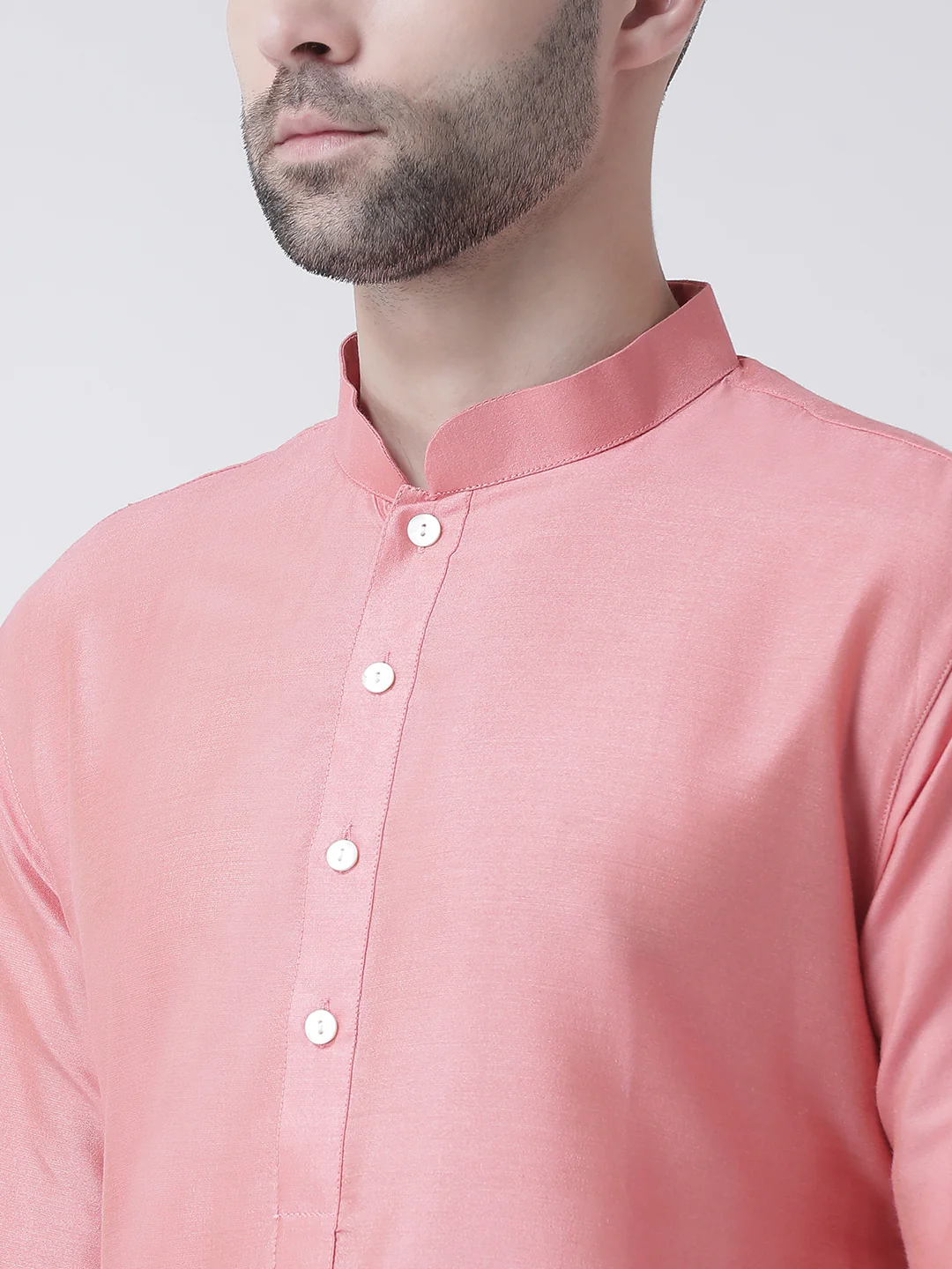 Men Pink Kurta Churidar Set - Image 4