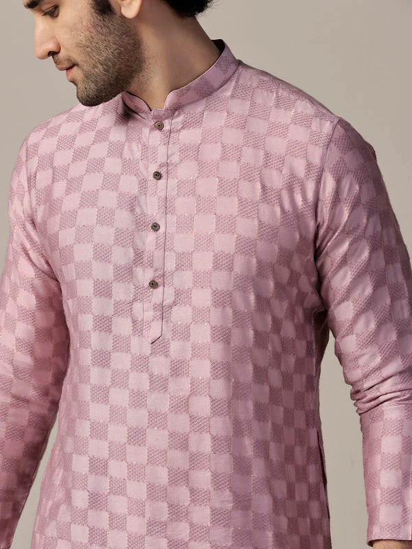 Men Pink Kurta Churidar Set - Image 5