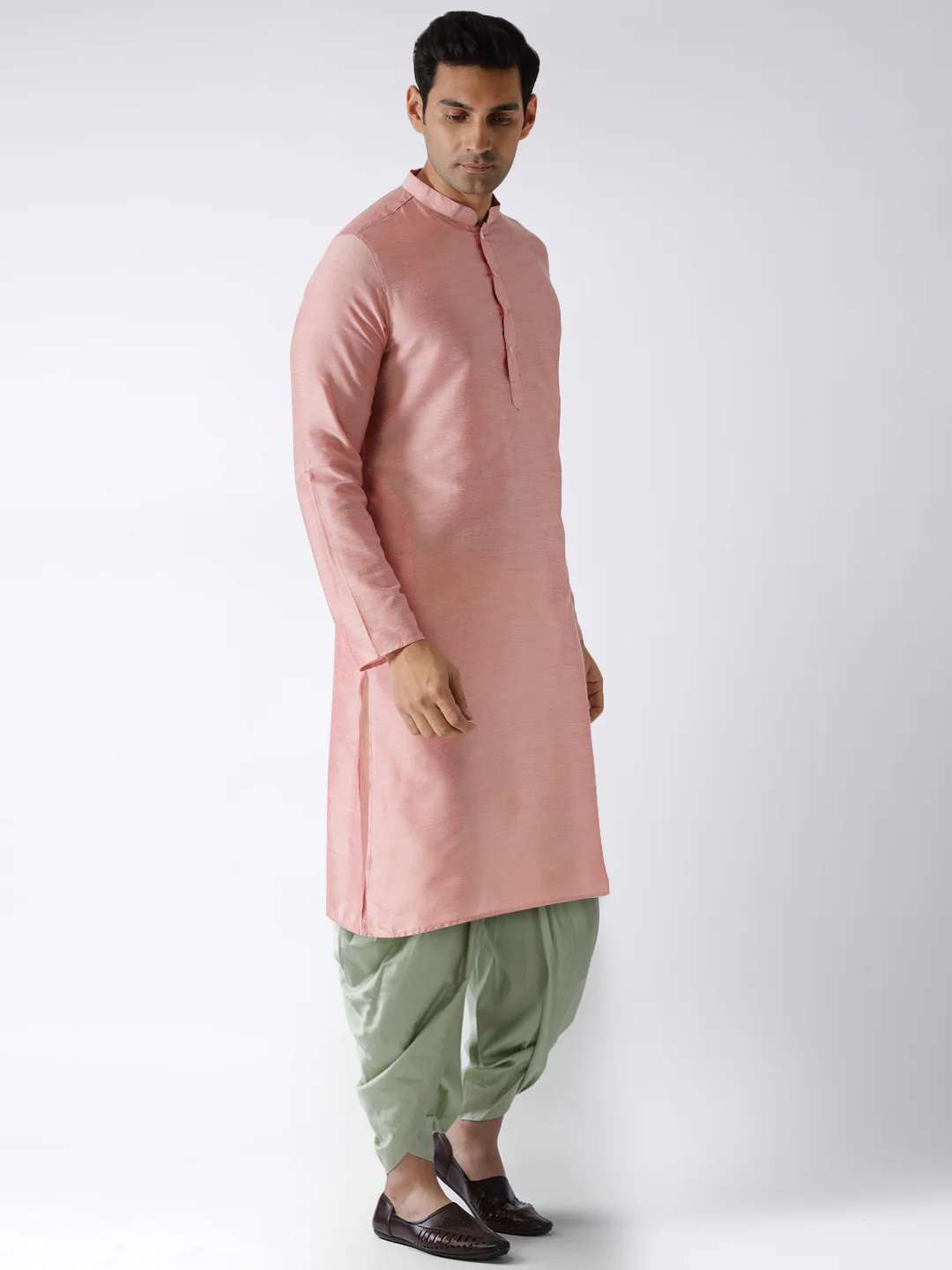 Men Pink Kurta Dhoti Set - Image 2