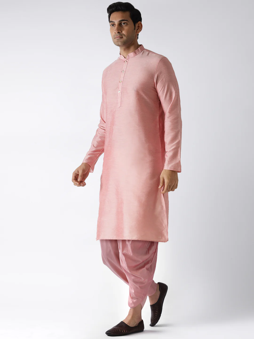 Men Pink Kurta Dhoti Set - Image 3