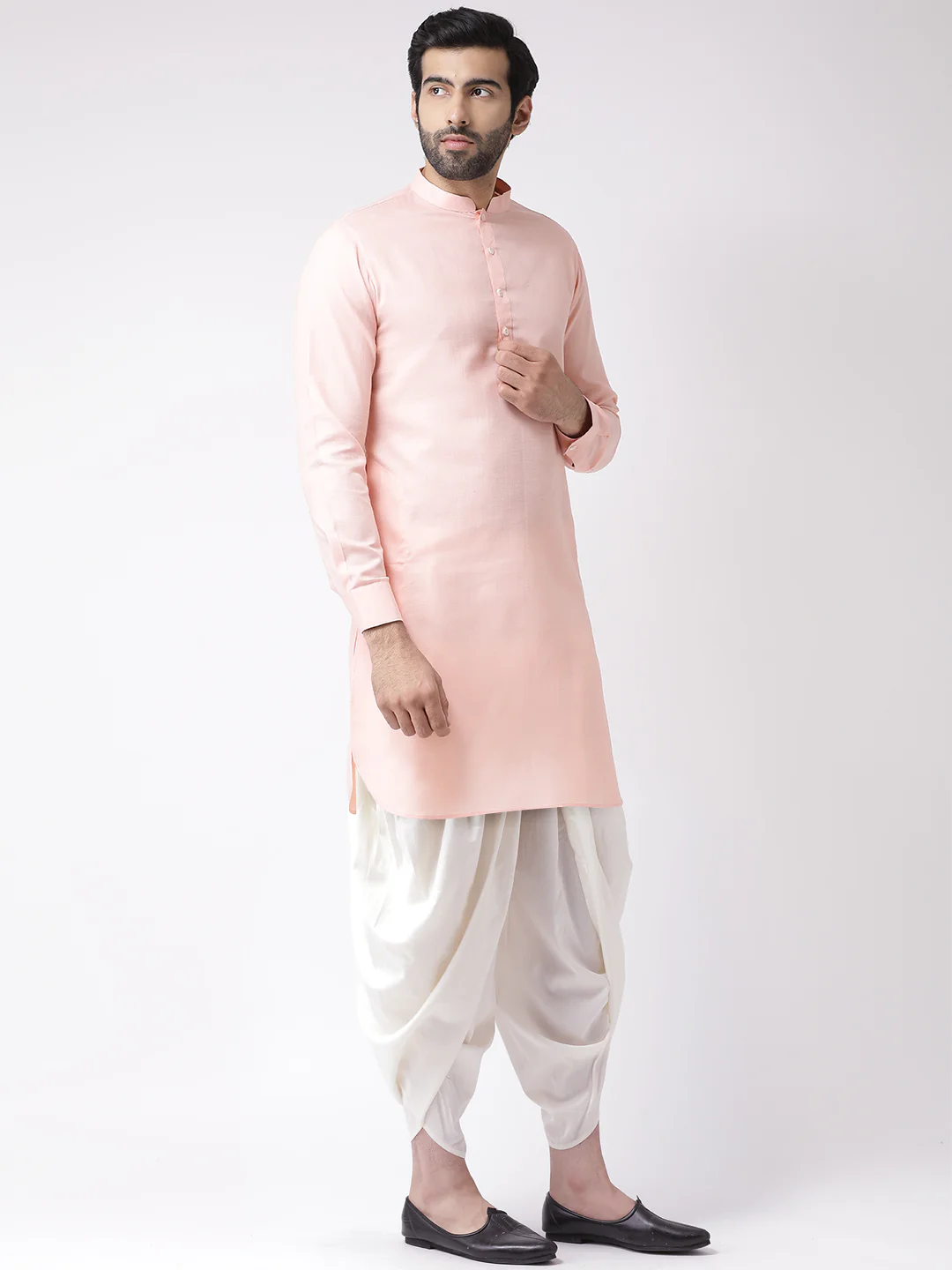 Men Pink Kurta Dhoti Set - Image 2