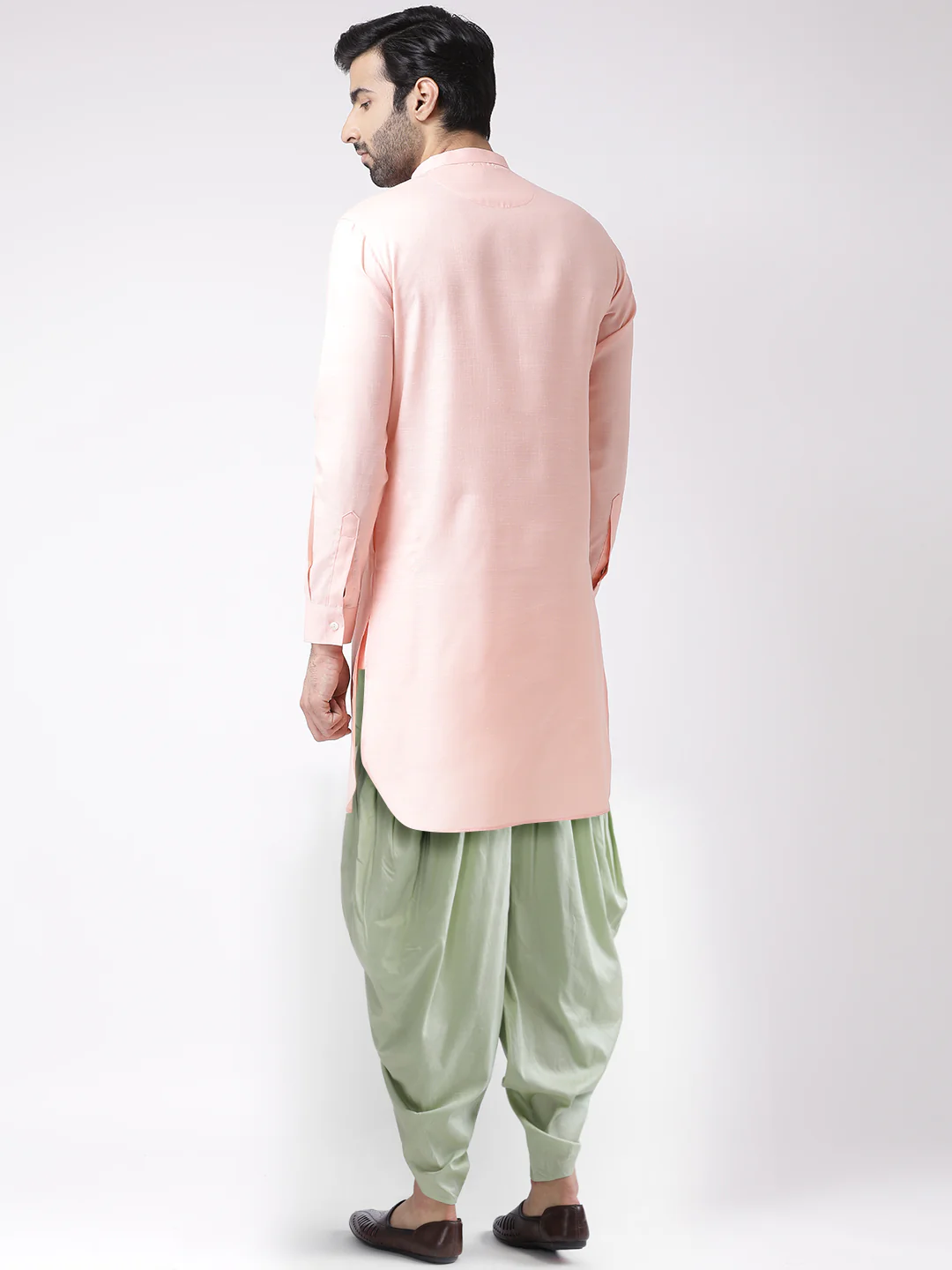 Men Pink Kurta Dhoti Set - Image 4