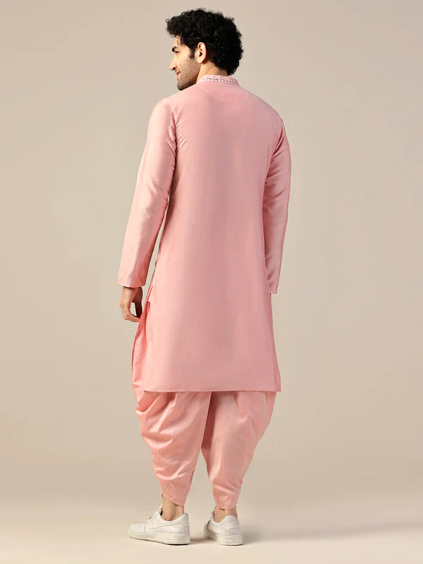 Men Pink Kurta Dhoti Set - Image 4