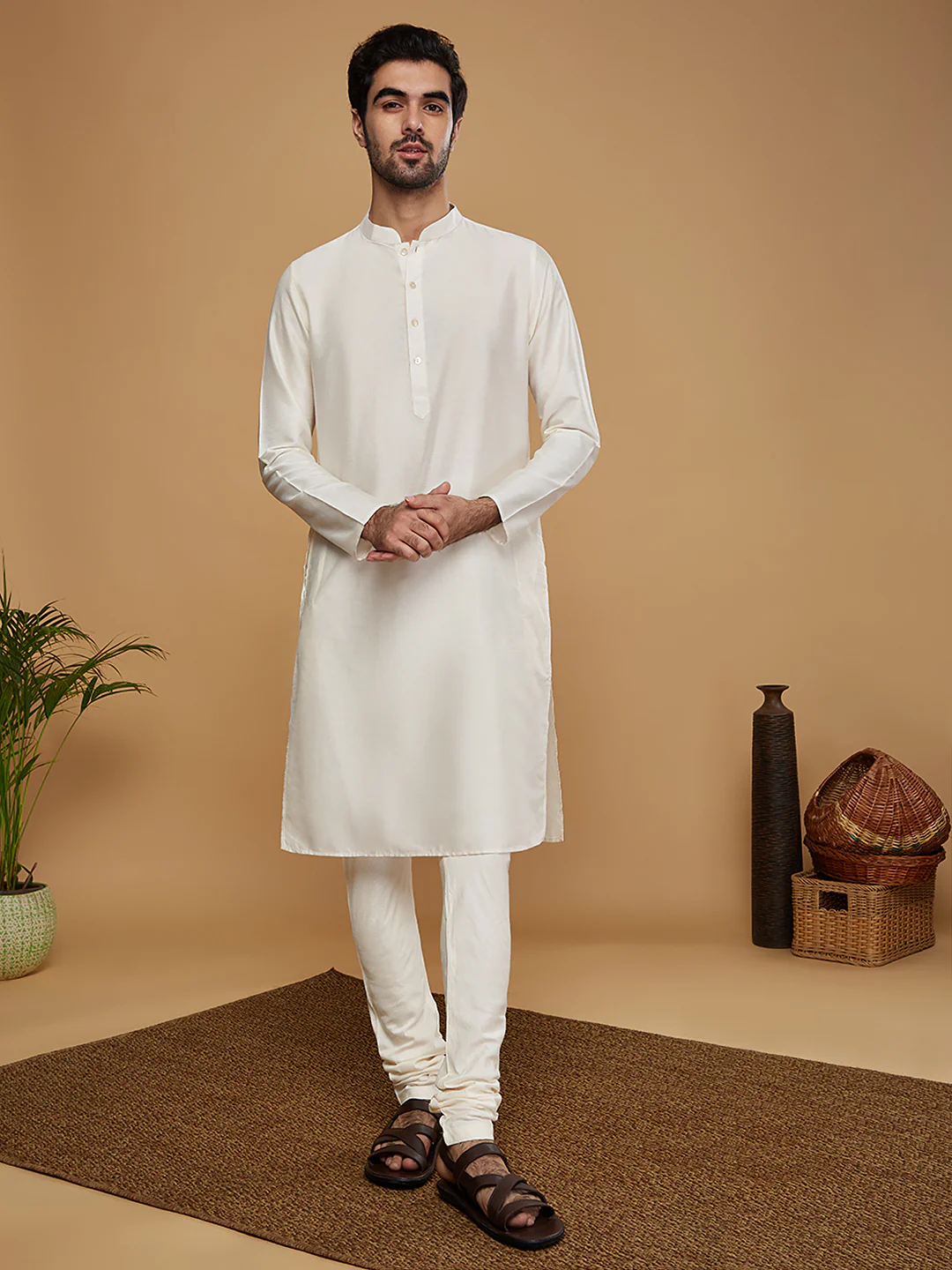 Pink Woven Nehru Jacket Kurta Churidar - Image 5