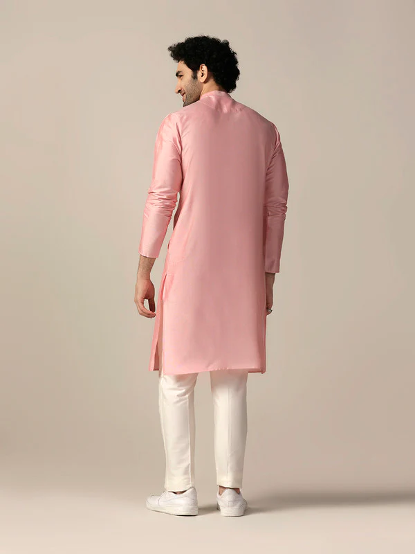 Baby Pink Satin Metallic Panel Kurta - Image 4