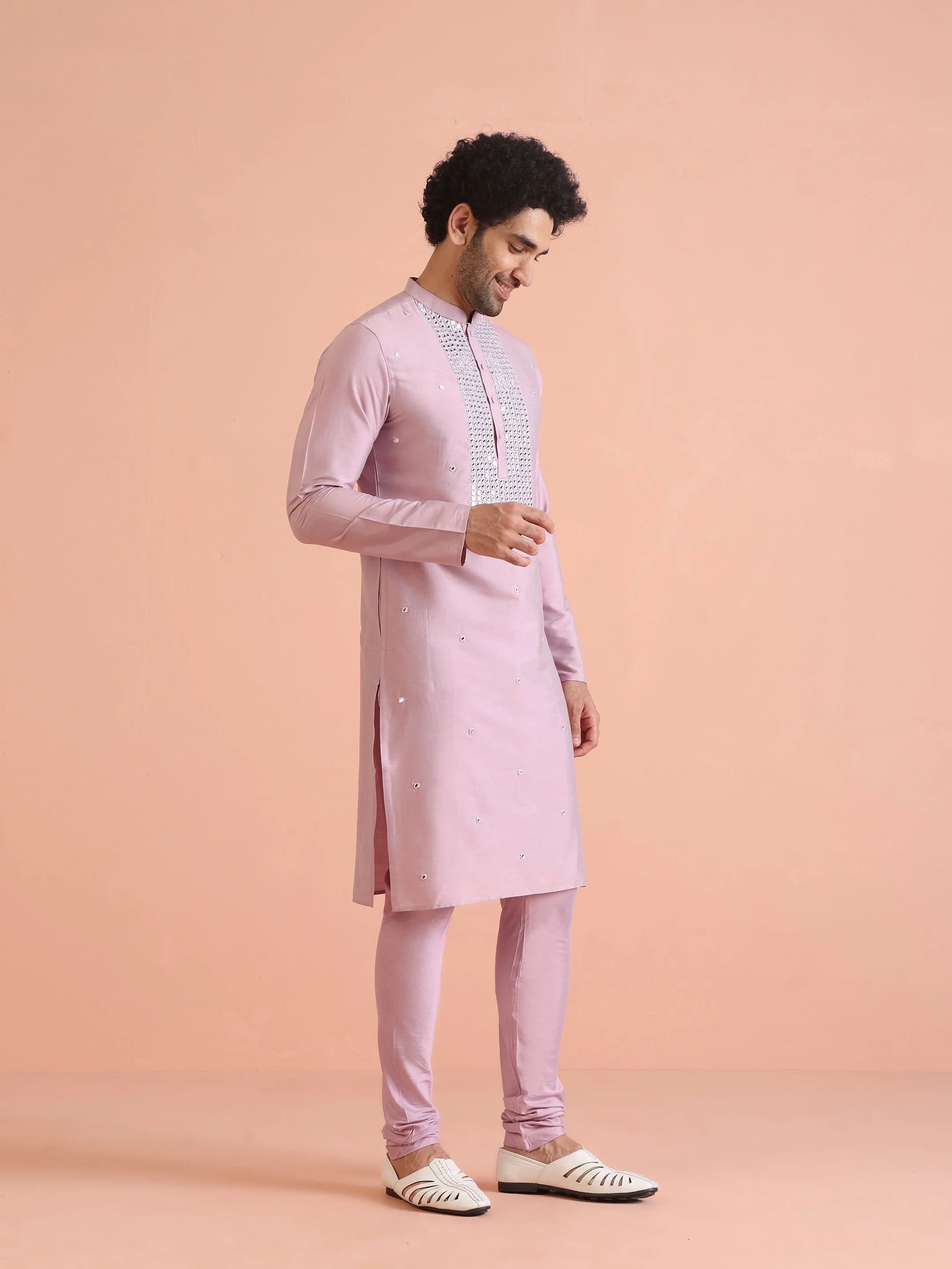 Pink Silk Blend Embroidered Long Kurta - Image 15