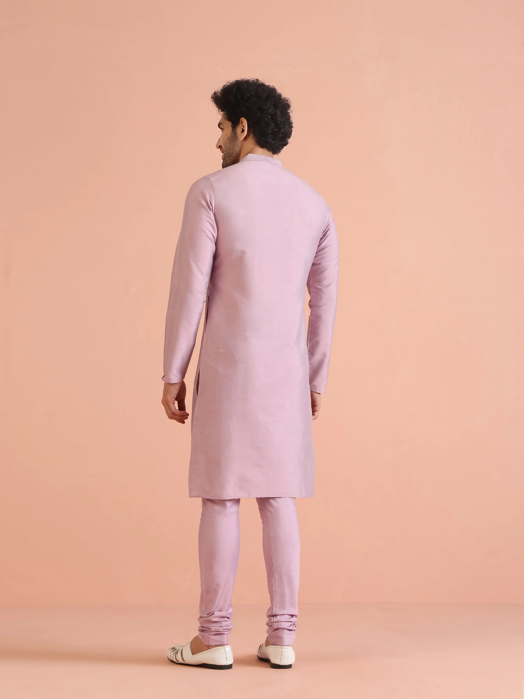 Pink Silk Blend Embroidered Long Kurta - Image 16