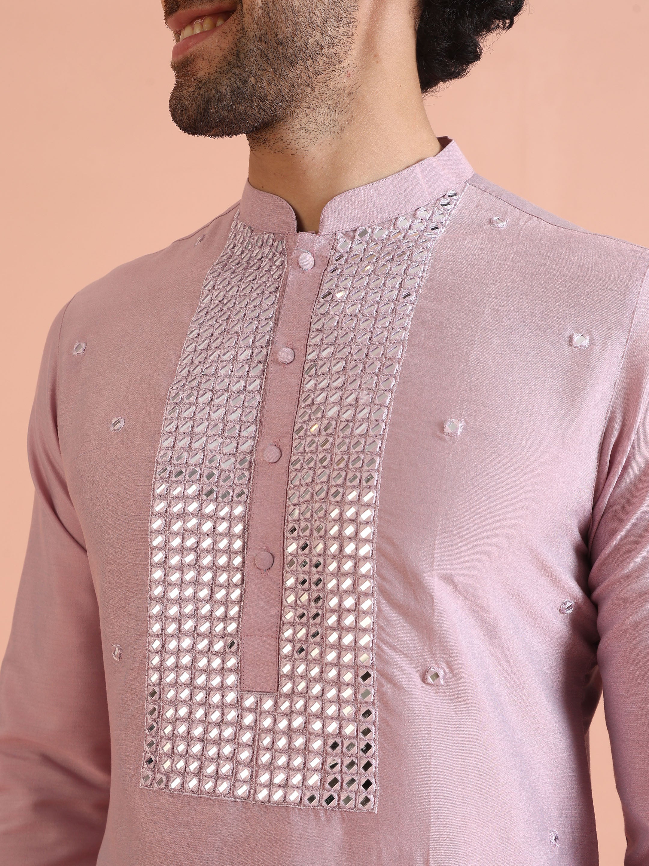 Pink Silk Blend Embroidered Long Kurta - Image 17