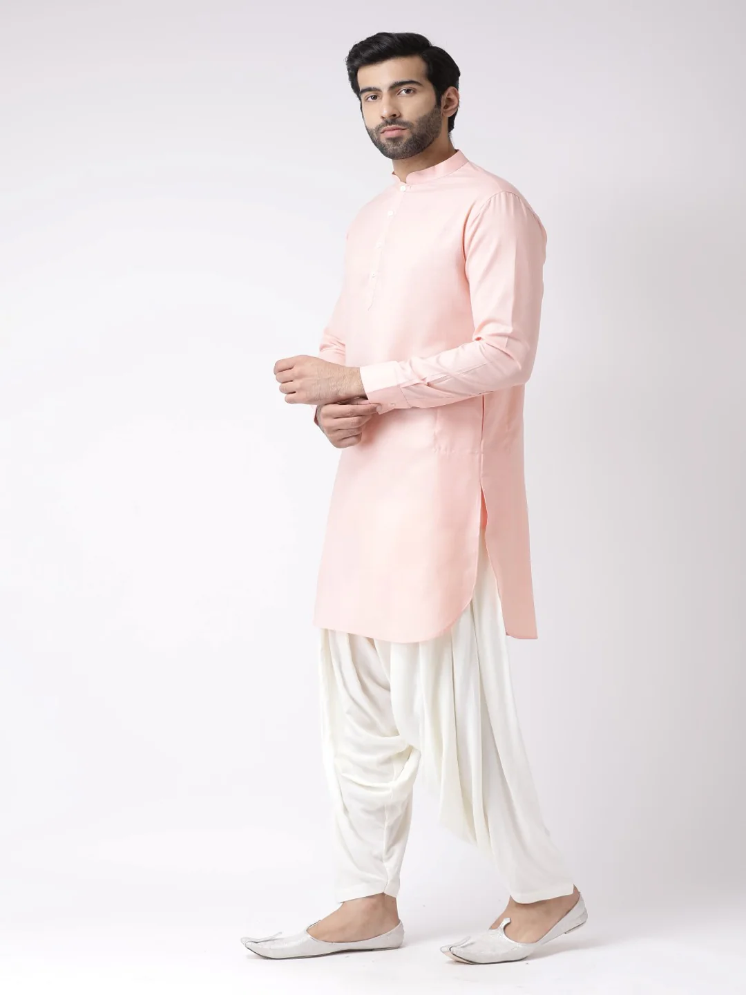 Men Pink Kurta Patiala Set - Image 3