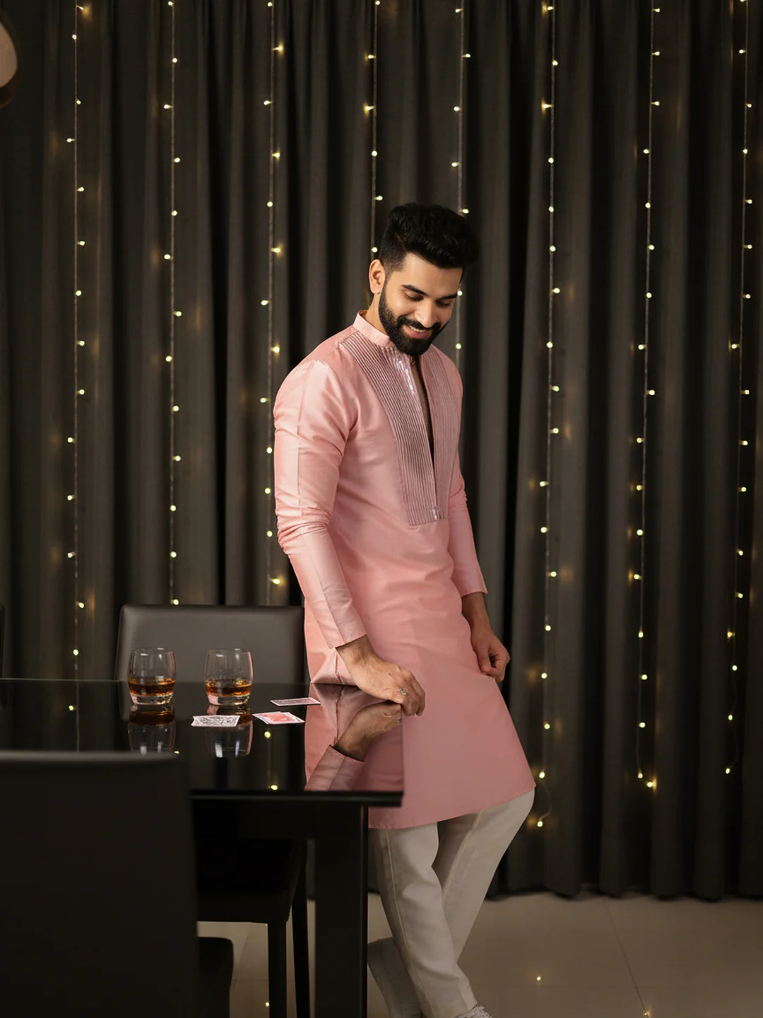 Men Pink Kurta Trouser Set - Image 3