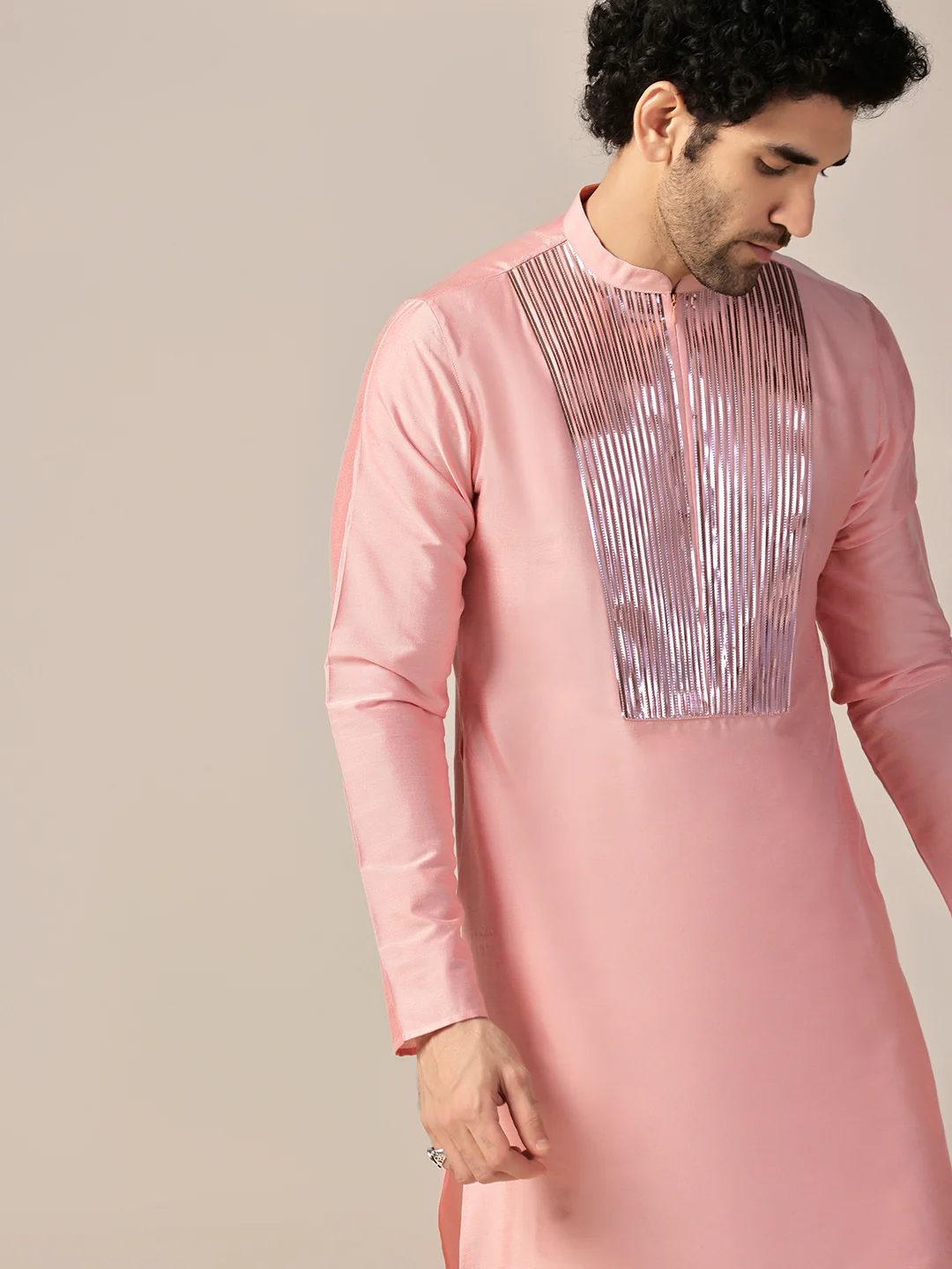 Men Pink Kurta Trouser Set - Image 6