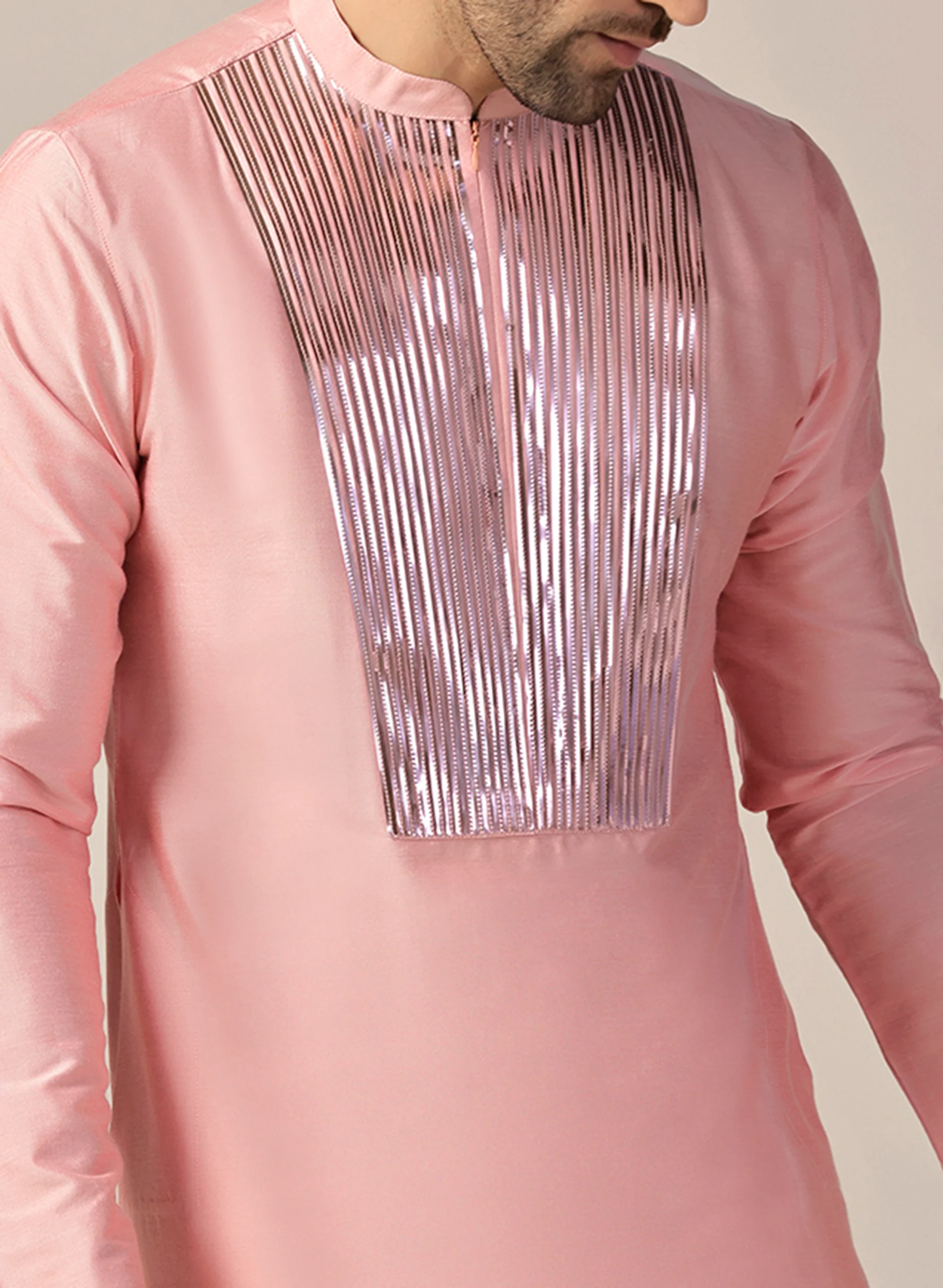 Men Pink Kurta Trouser Set - Image 8