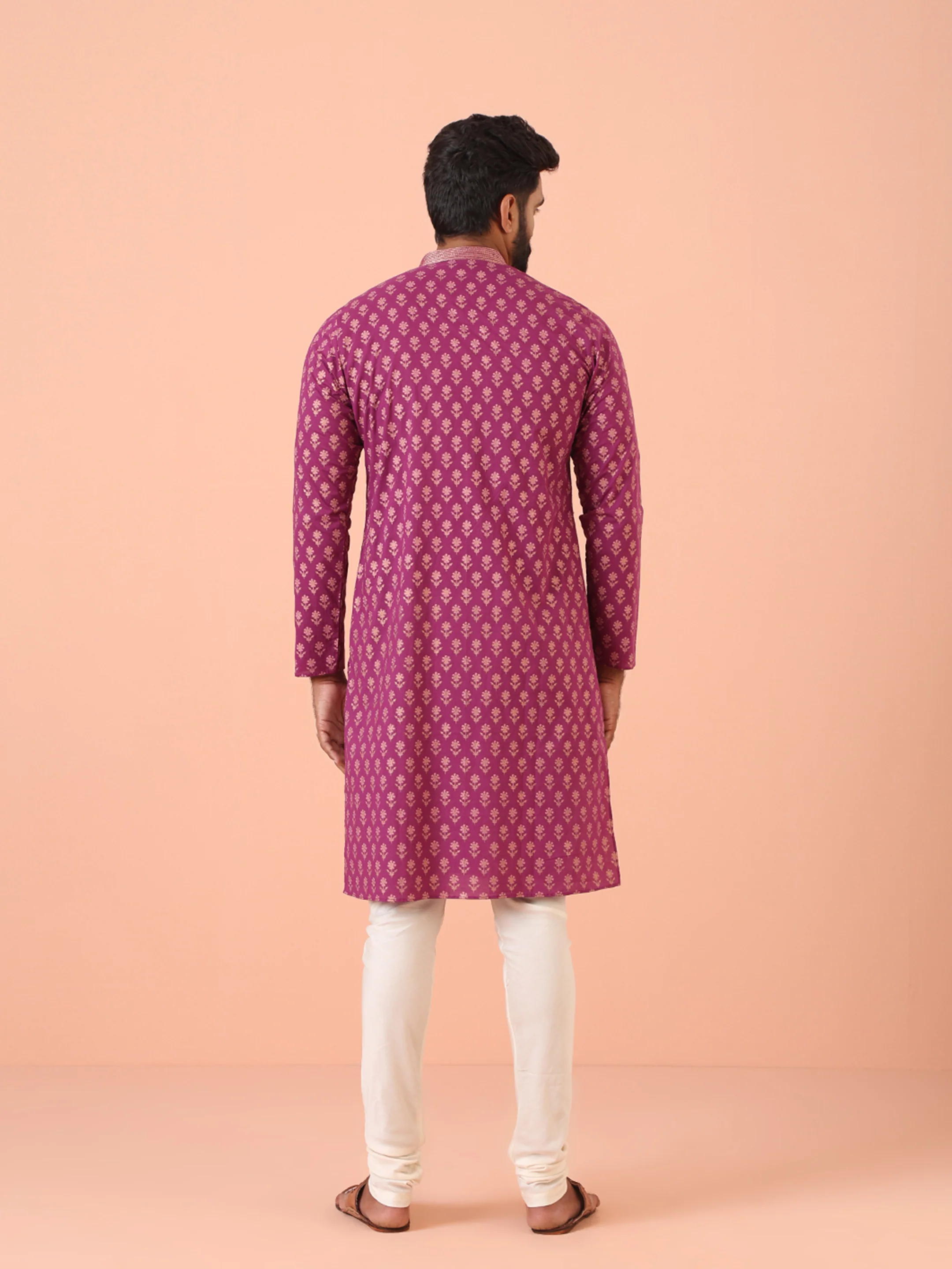 Men Pink Printed Kurta Churidar Set - Image 4